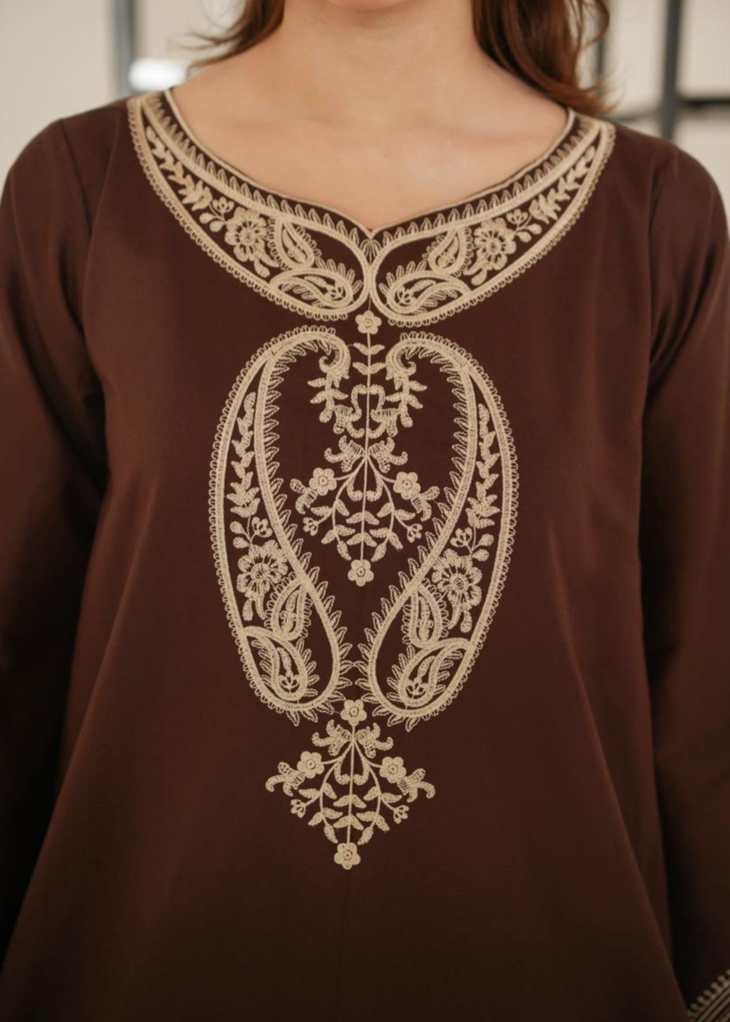 lawn cotton Kurta Set in Walnut brown