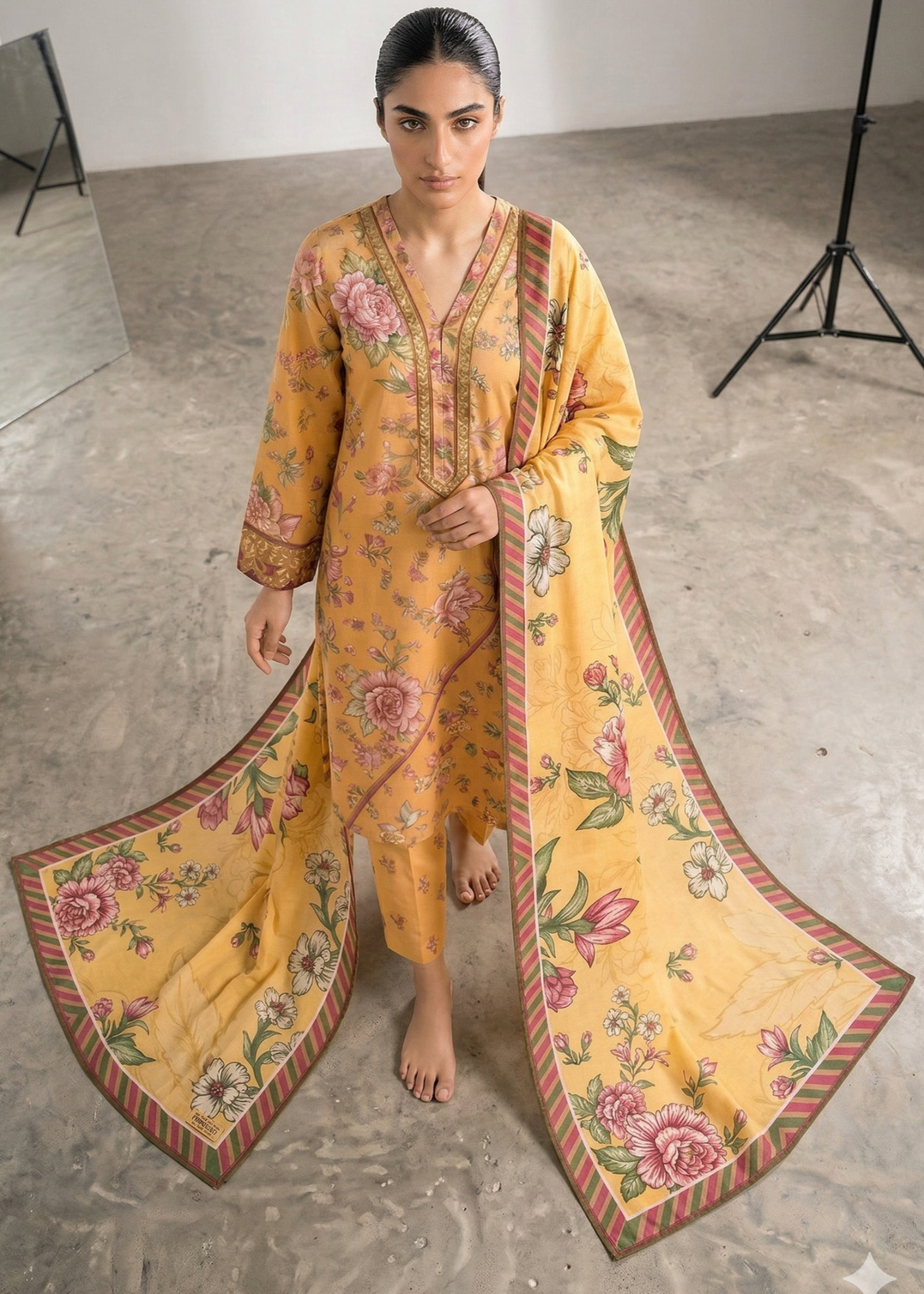 lawn cotton Kurta Set in Autumn gold