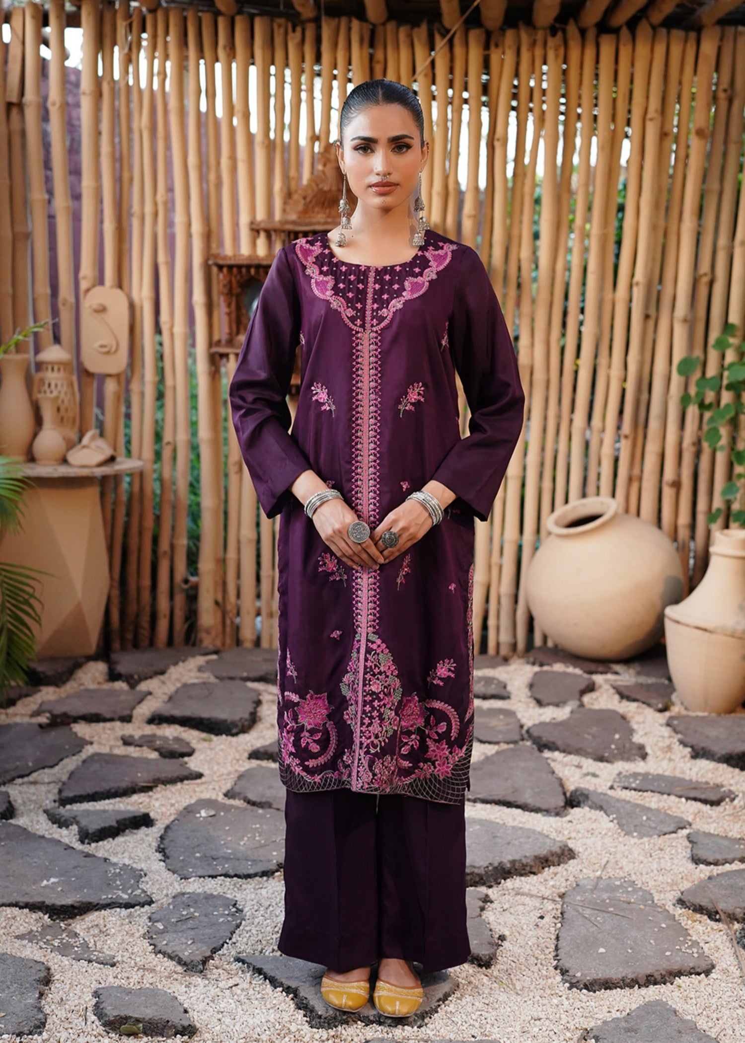 viscose Kurta Set in Plum purple