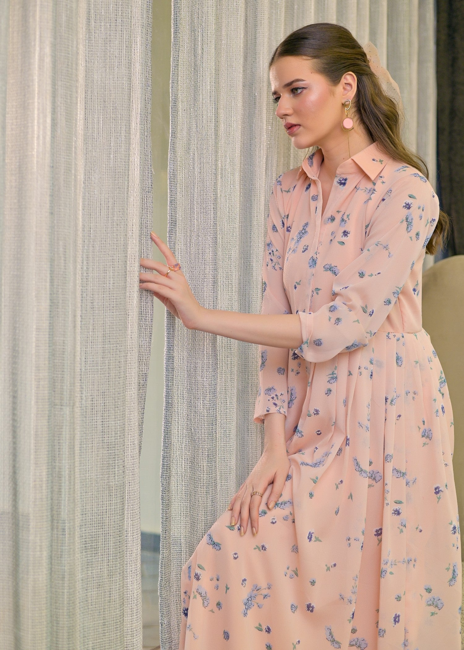 polyester chiffon Maxi in Pink
