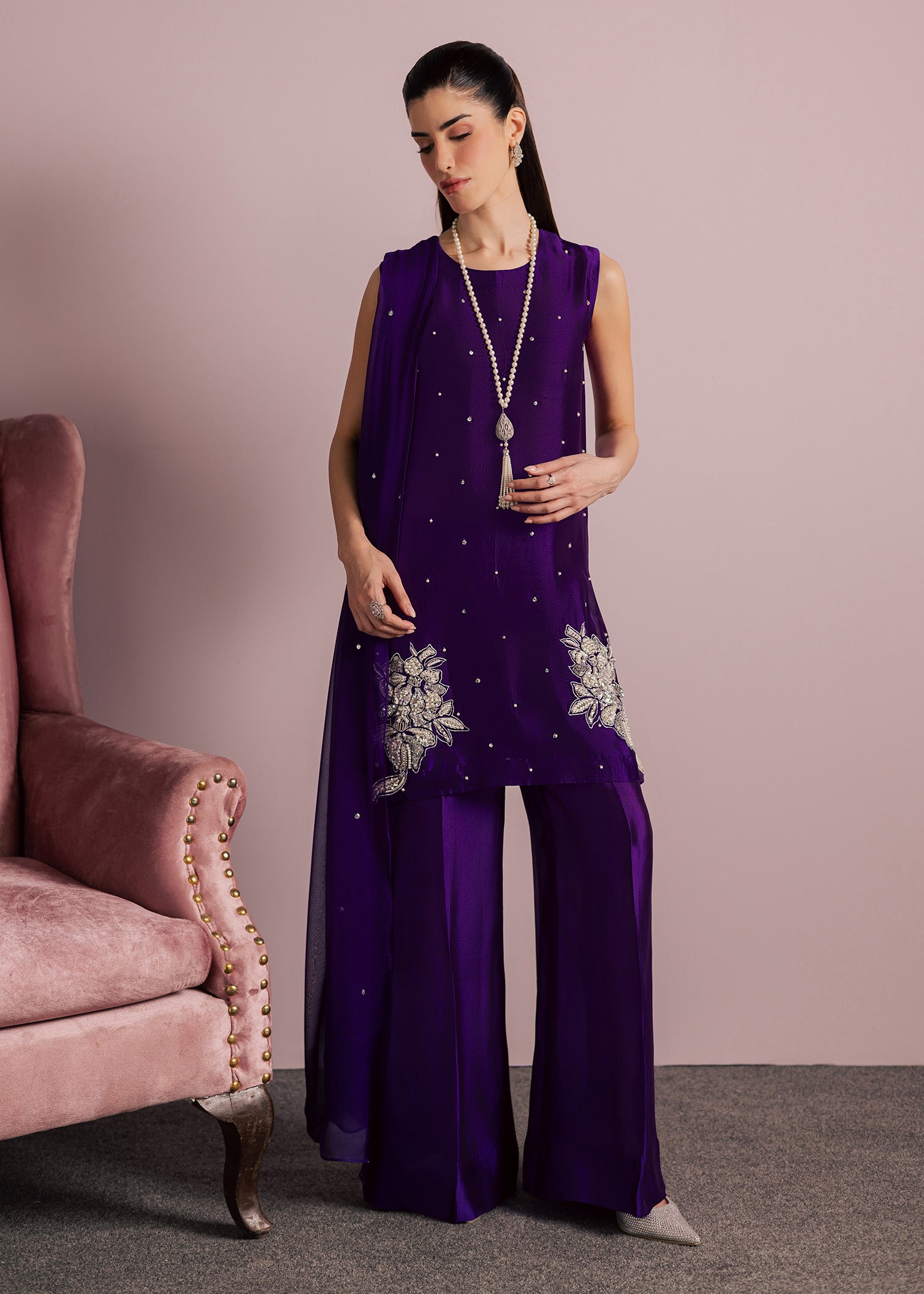 tussar silk Kurta Set in Purple