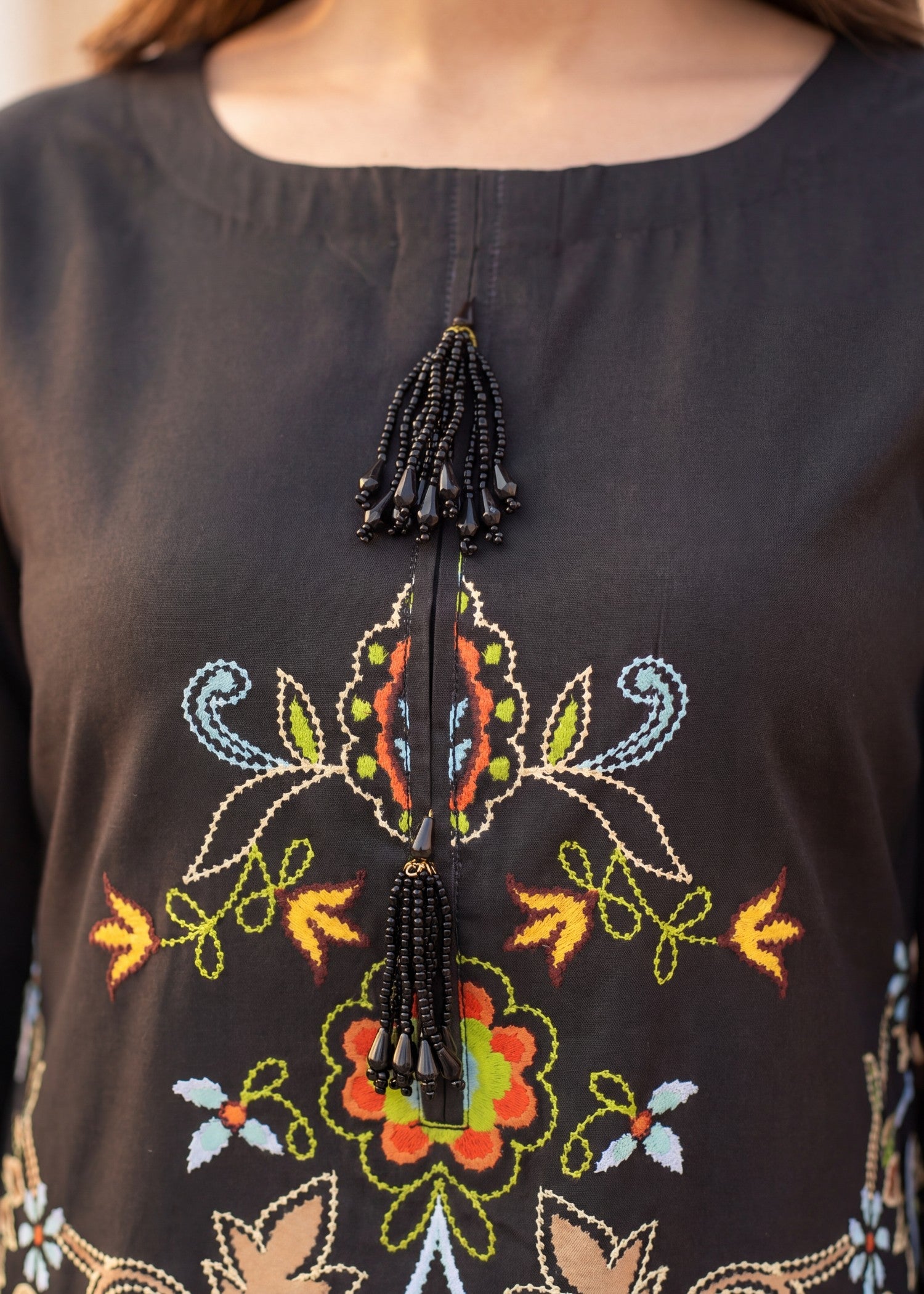 poly silk Kurti in Black