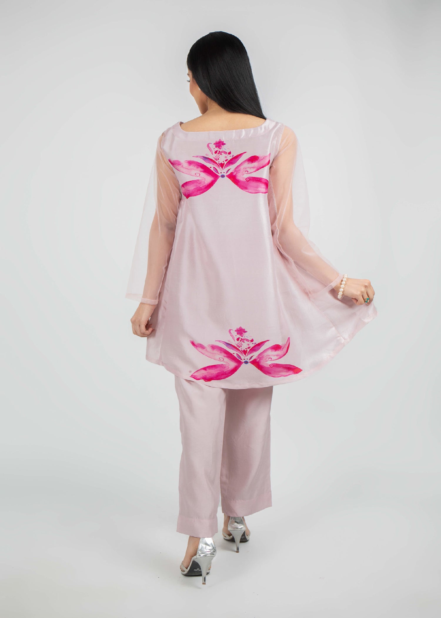 silk Short Frock in Baby pink
