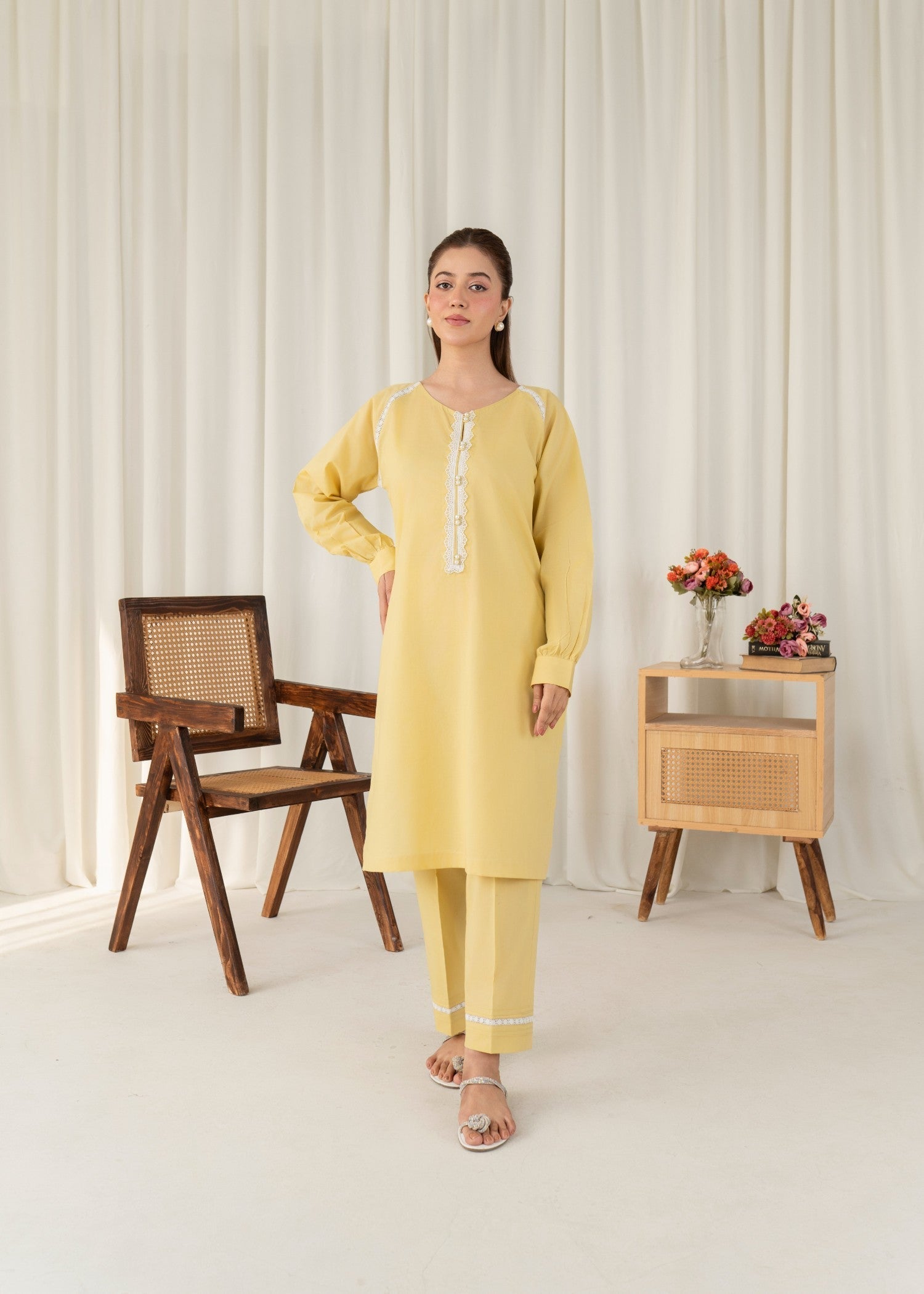 lawn Kurta Set in Lemon