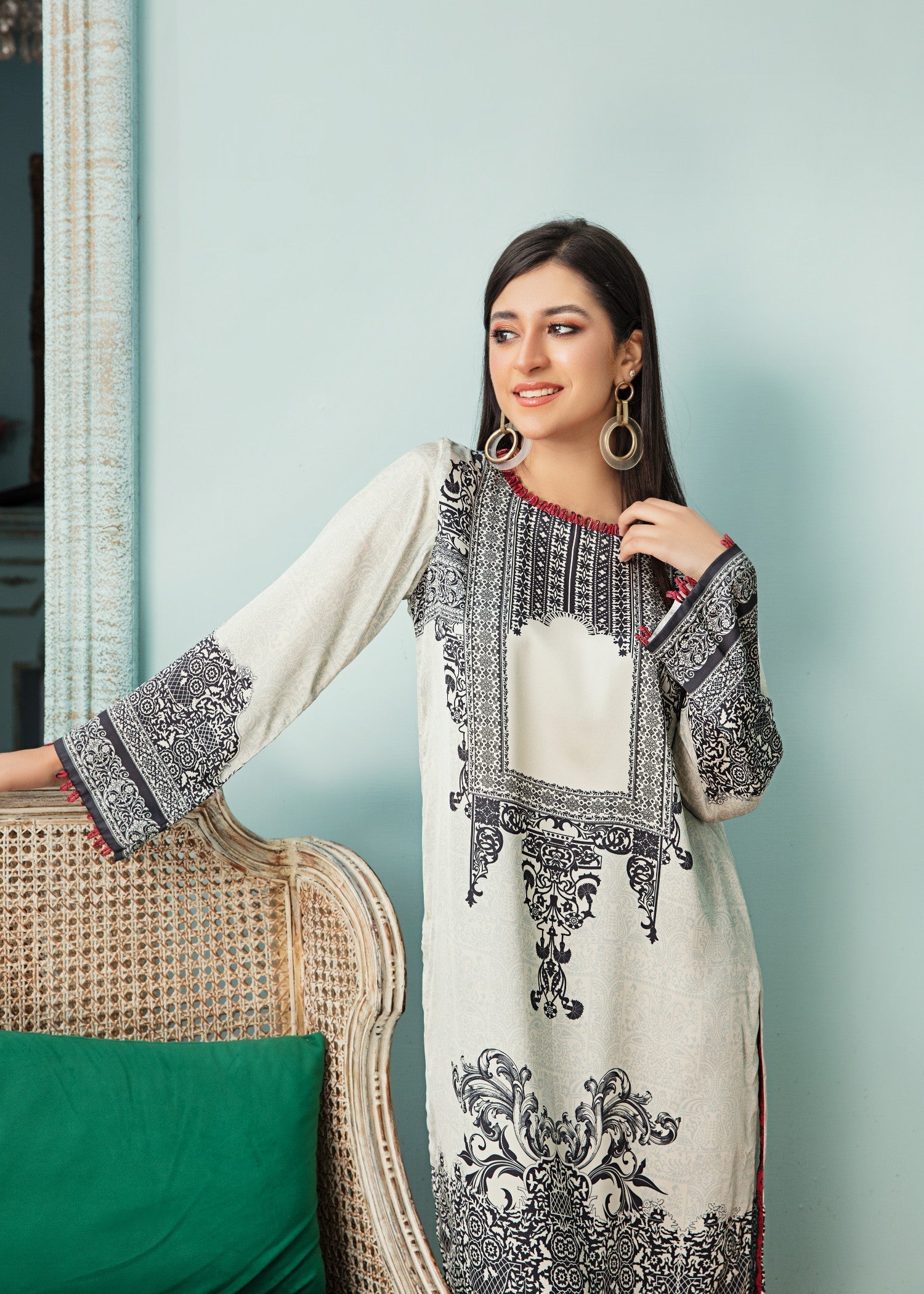 satin silk Kurti in Ivory