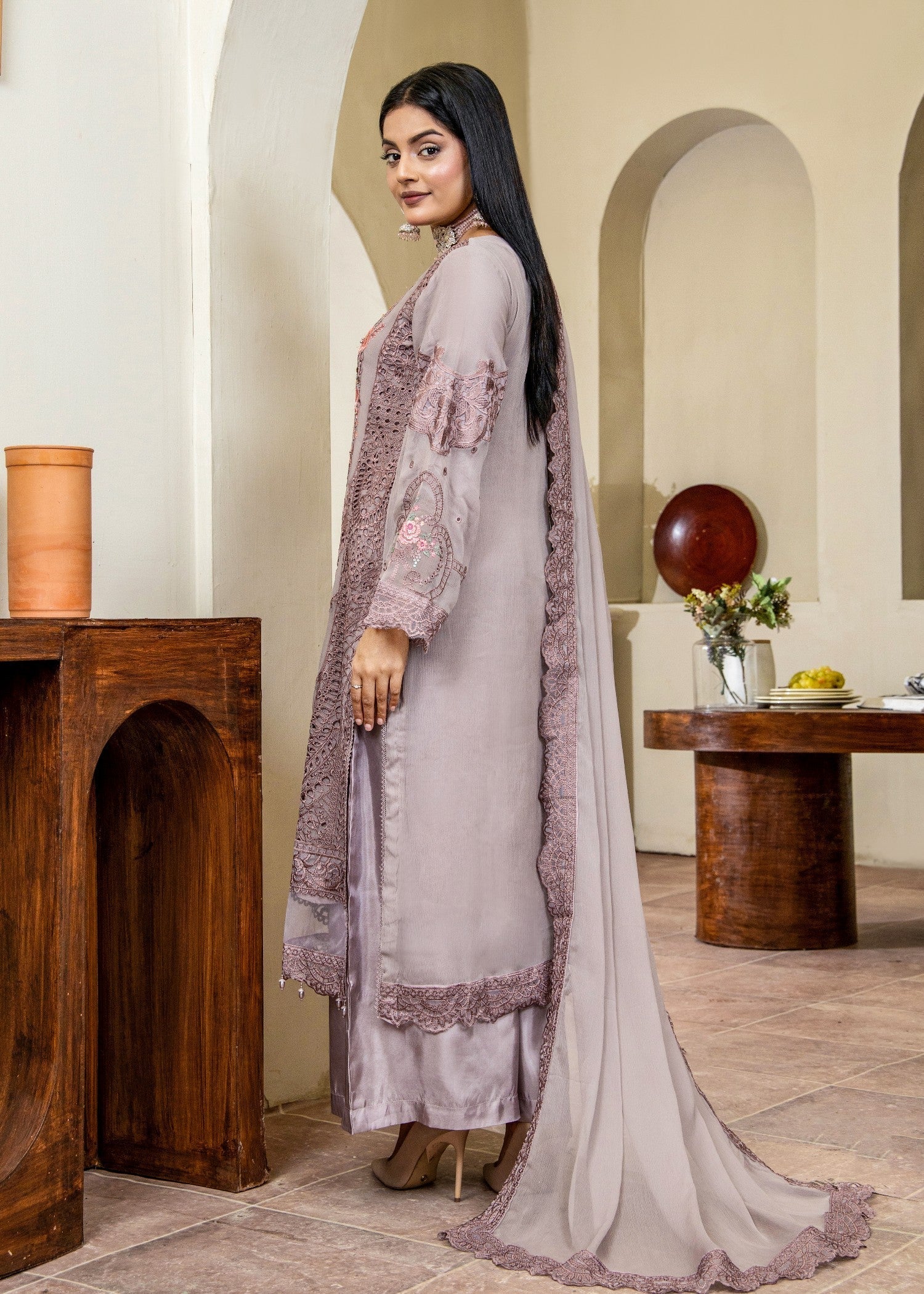 chiffon Kurta Set in Mauve