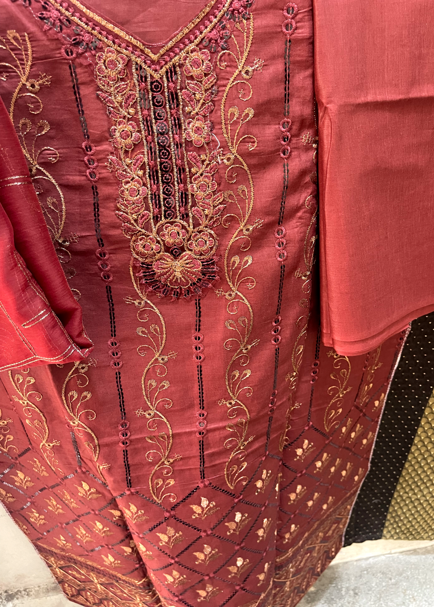 lawn Unstitched in Maroon