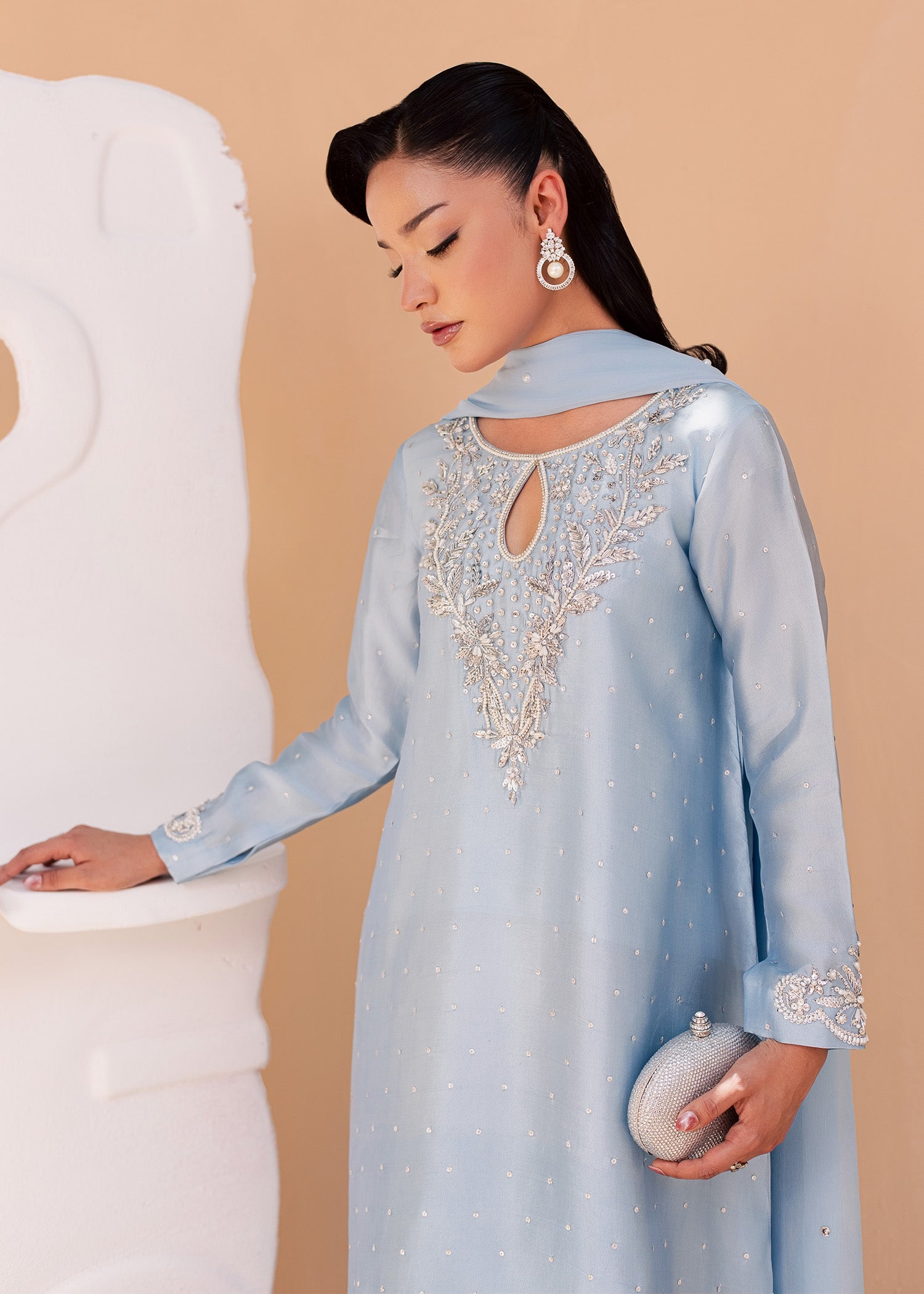 tussar silk Kaftan in Cloud blue