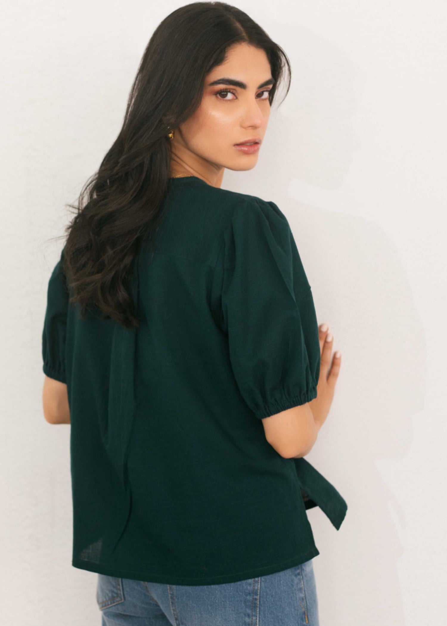 cotton Blouse in Emerald green