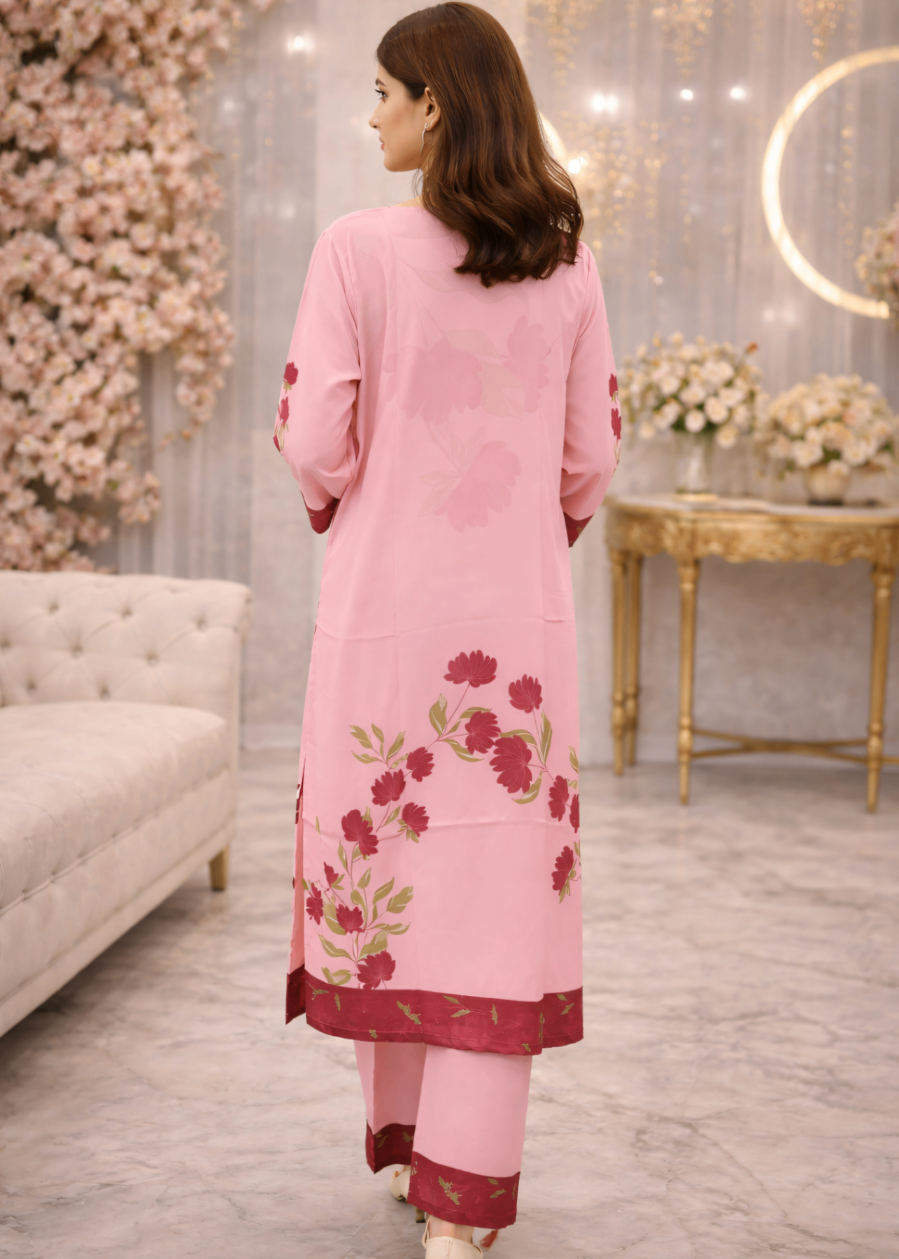 crepe Co Ord Sets in Pastel pink