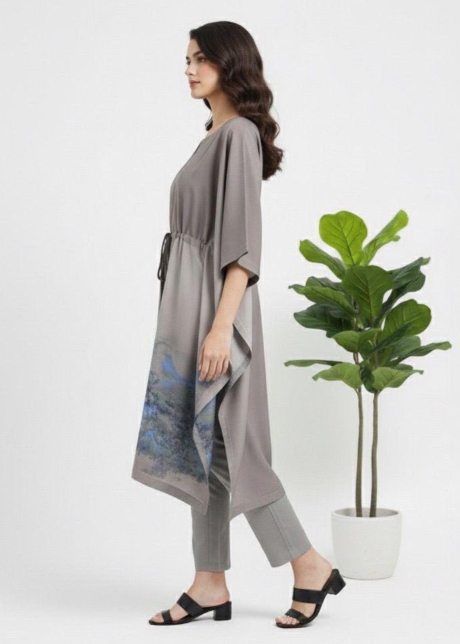 silk Kaftan in Grey