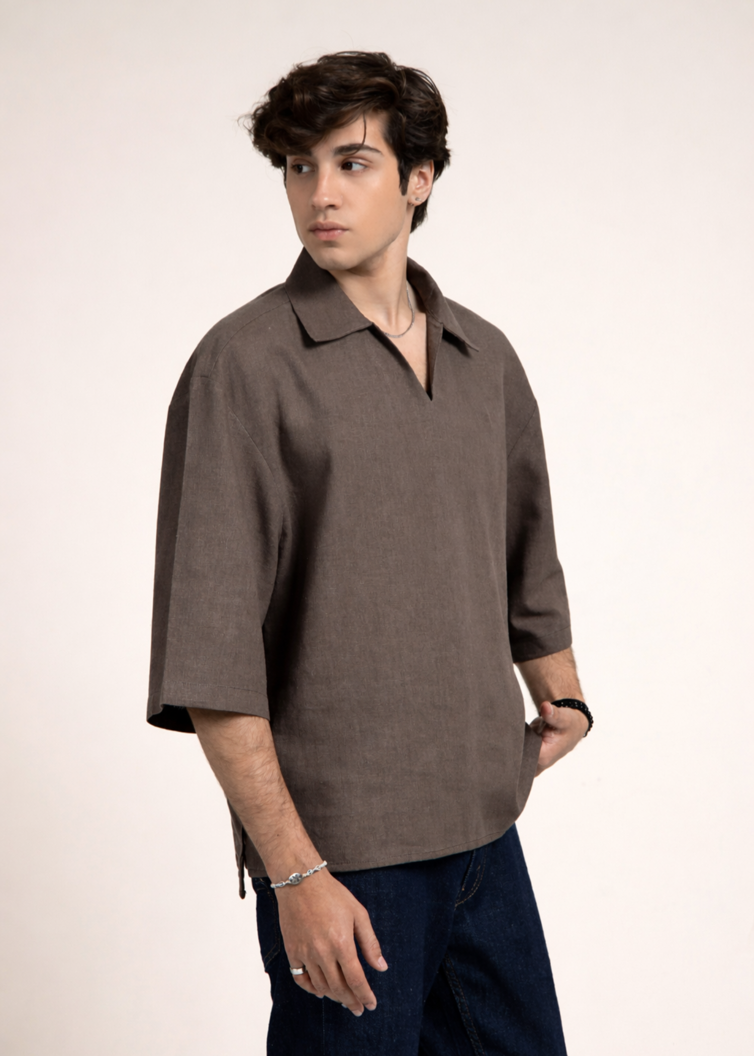 cotton linen Casual Shirt in Mocha brown by Fabriano