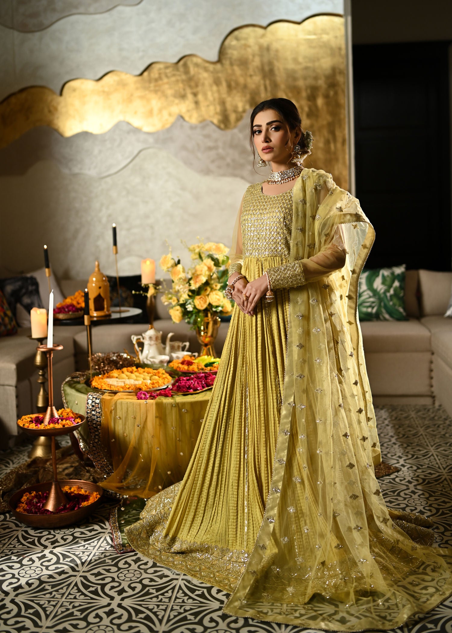cotton silk Pishwas in Key lime