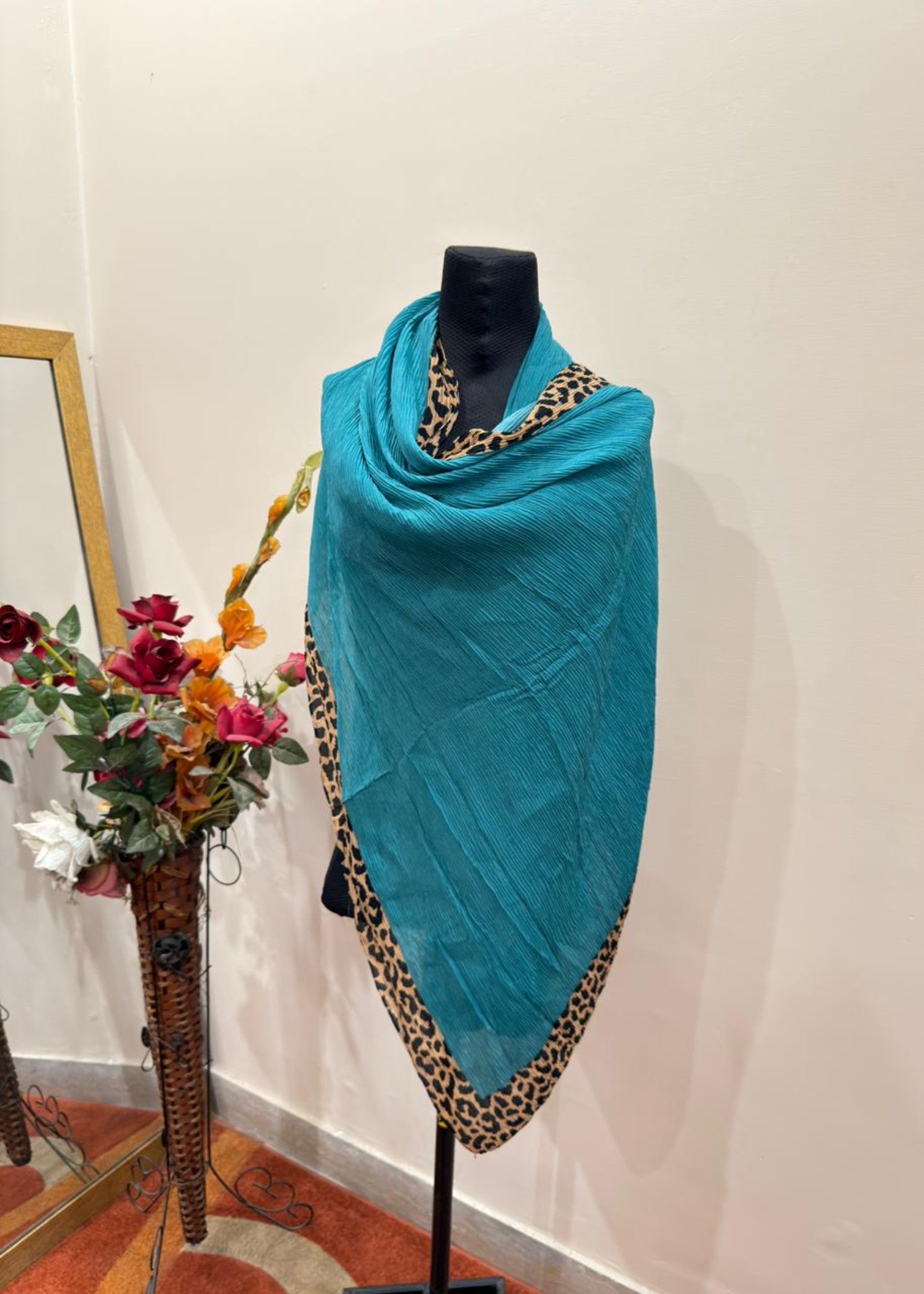 textured lawn Hijab in Bondi blue