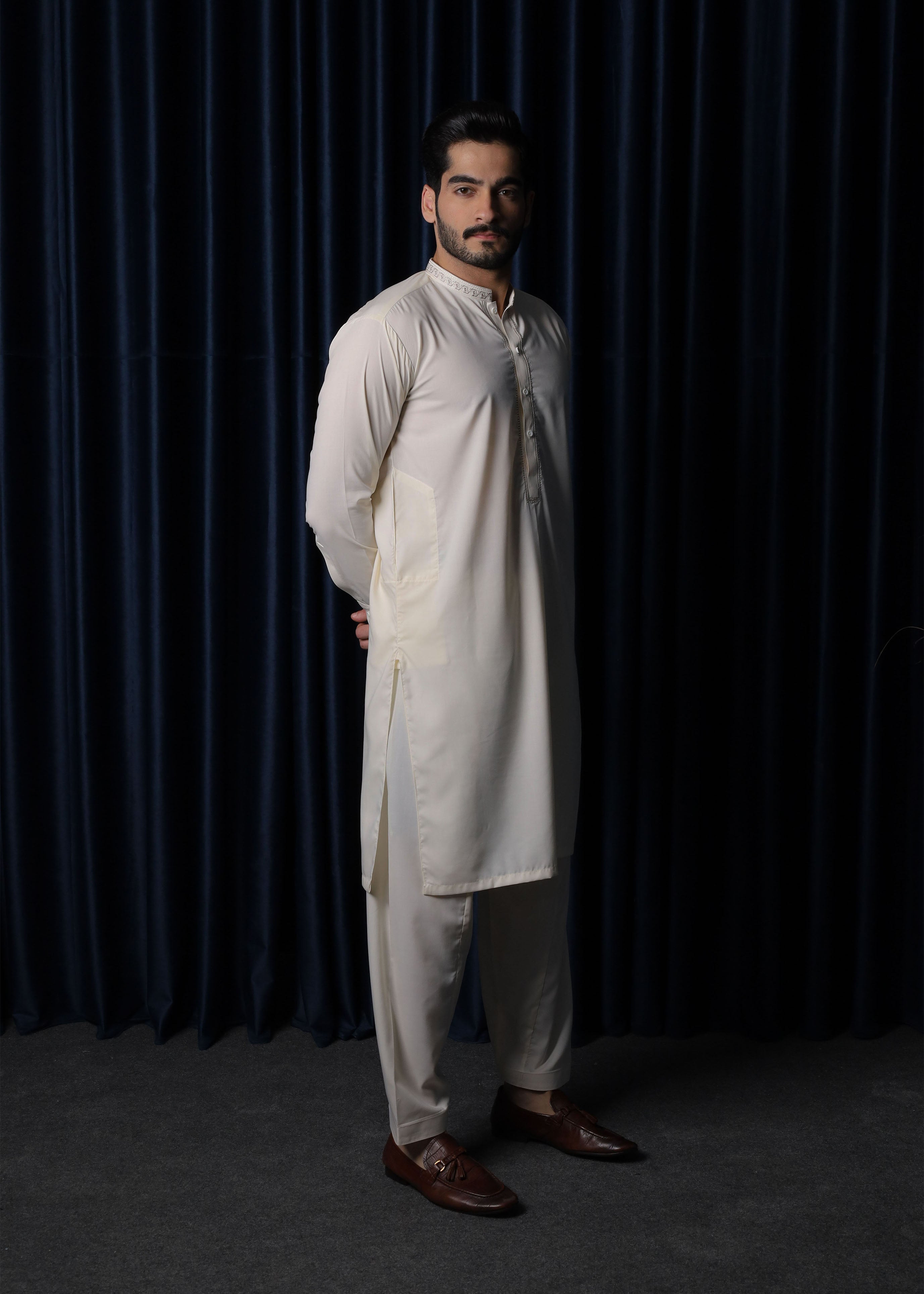 wash & wear Shalwar Kameez in Cream by Mazham