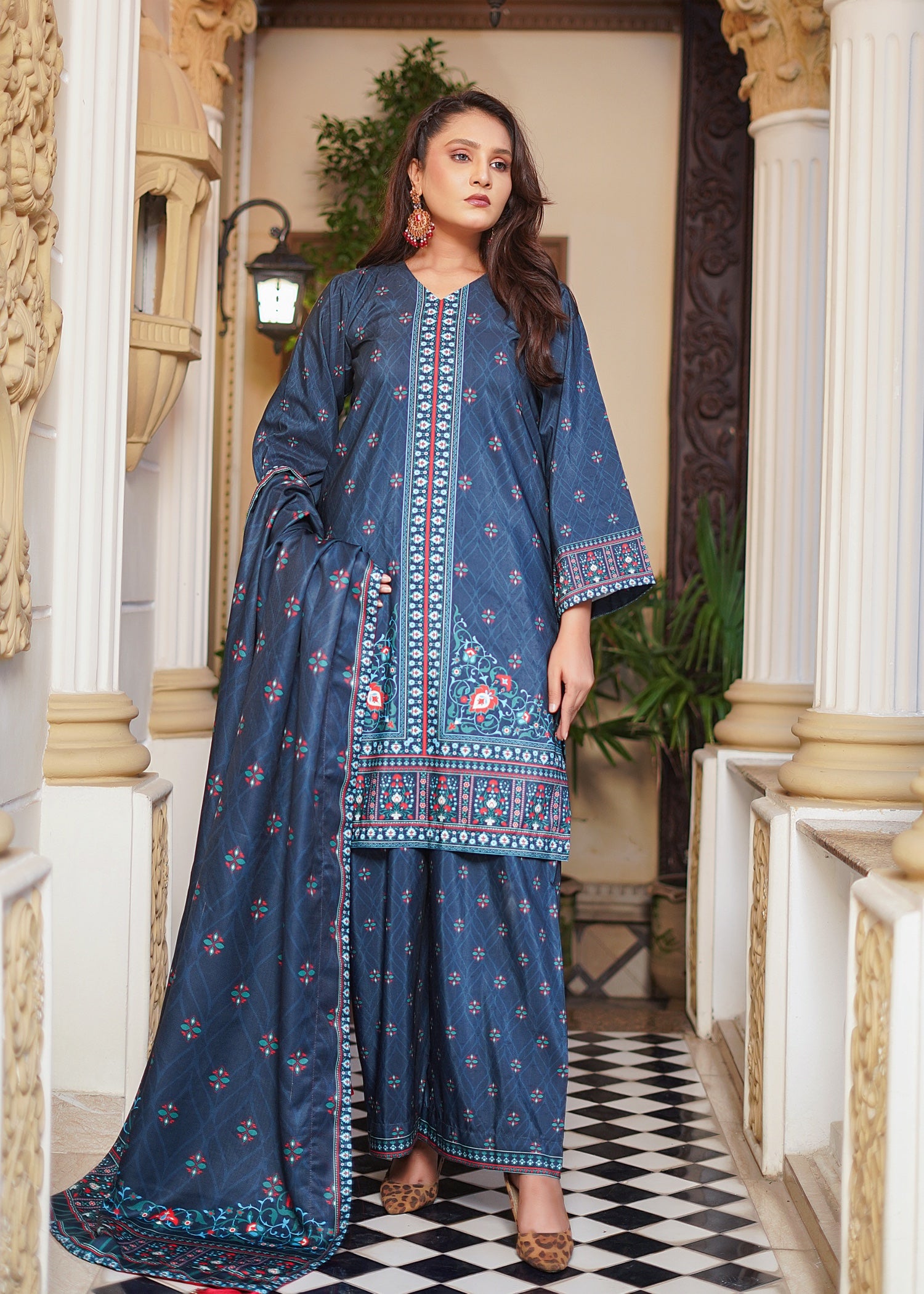slub khaddar Kurta Set in Midnight blue, slate blue