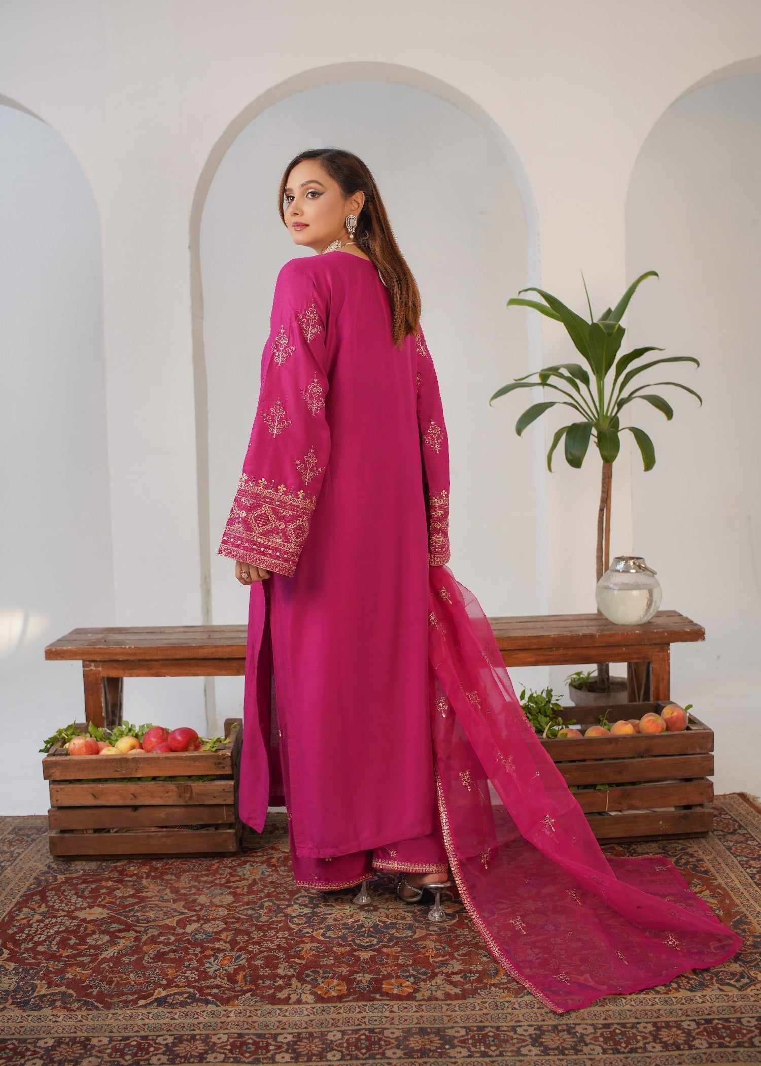 linen Kurta Set in Deep pink