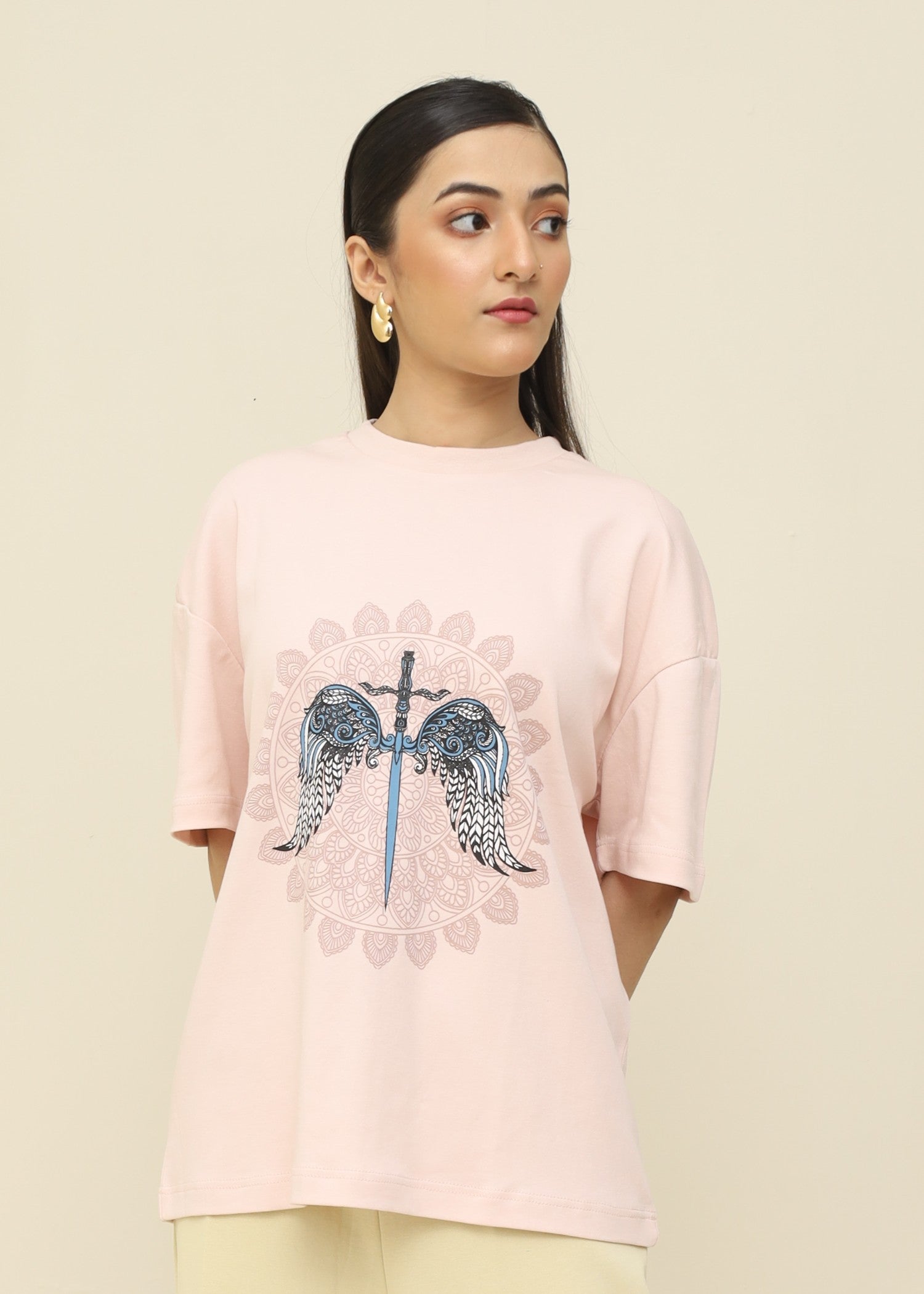 interlock knit T Shirt in Baby pink
