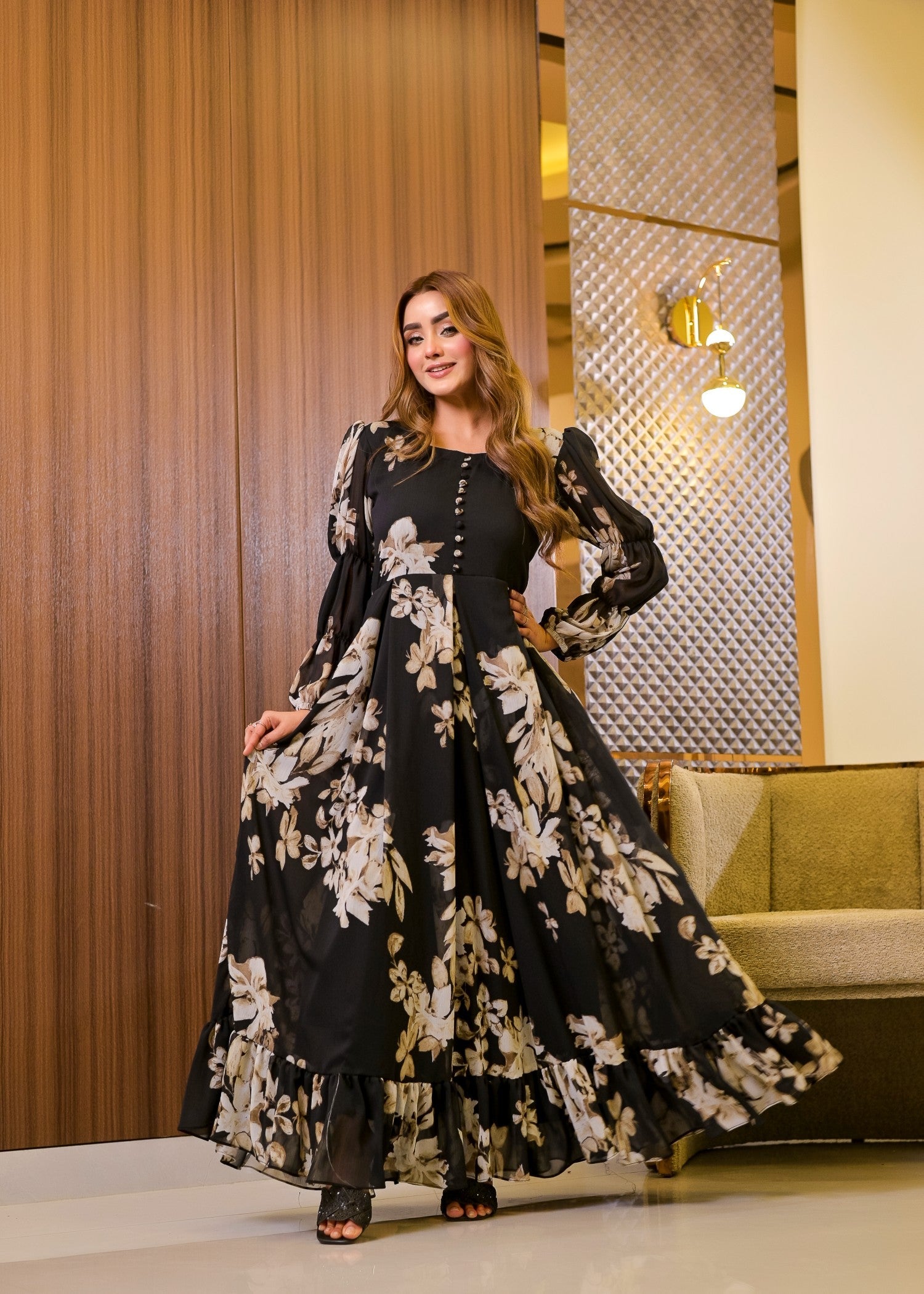 polyester chiffon Maxi in Black