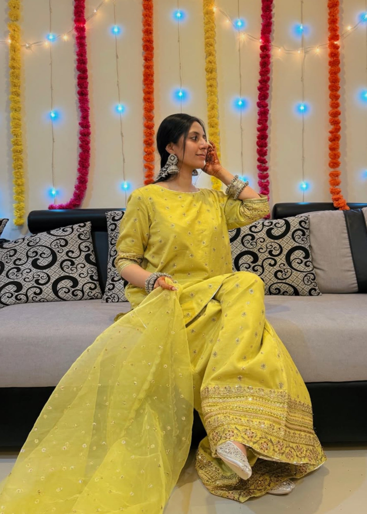 silk Kurta Set in Yellow