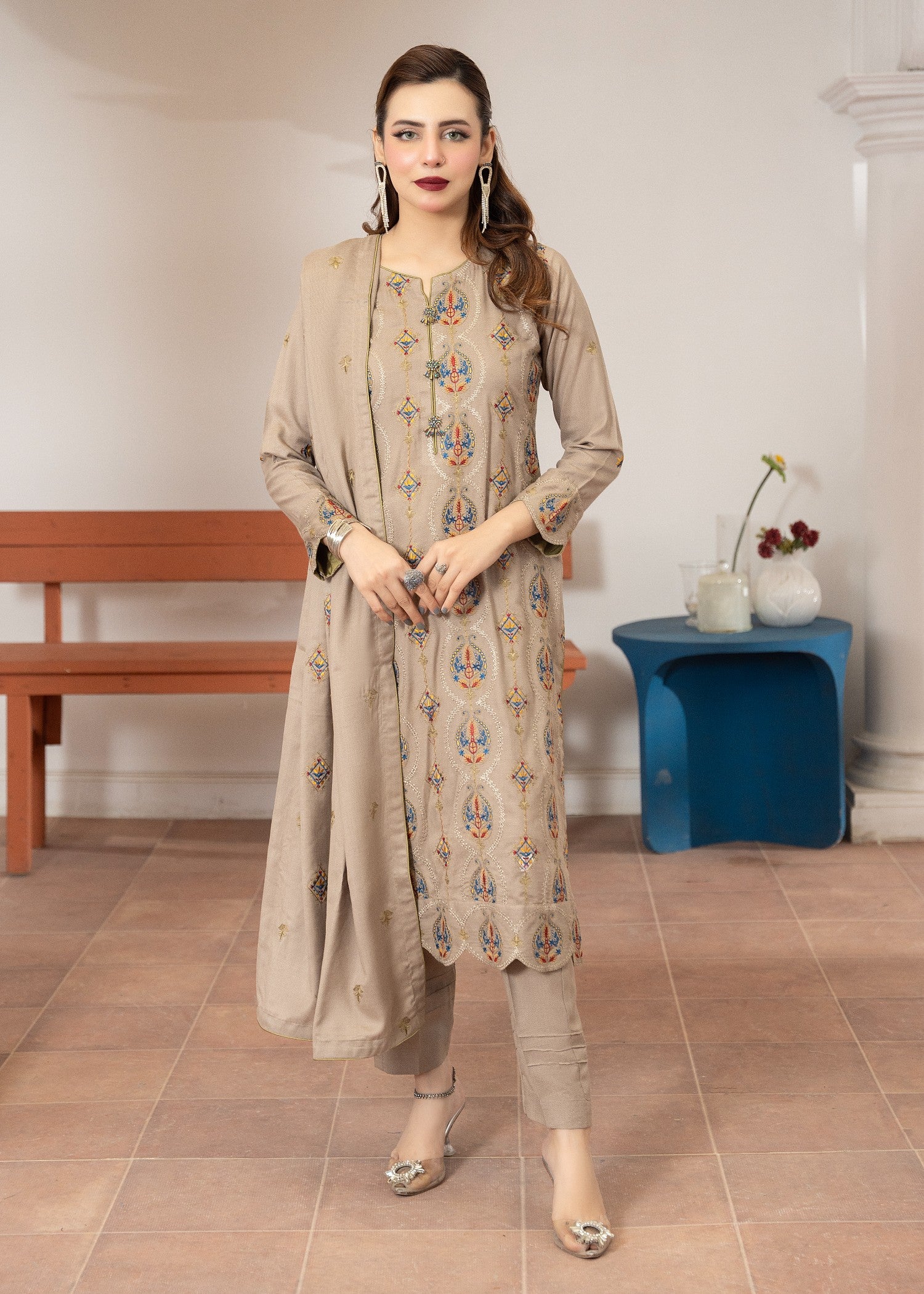 dhanak Kurta Set in Beige