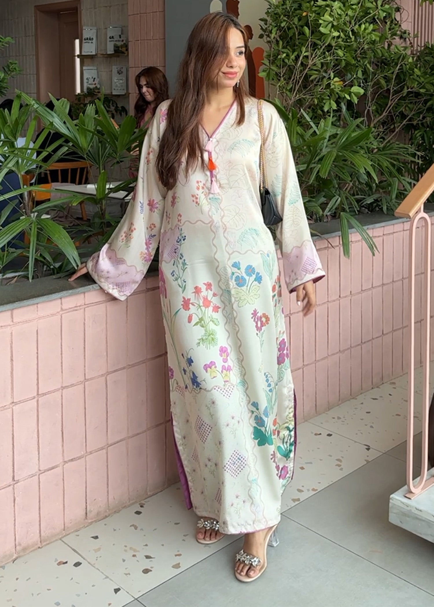 satin silk Kaftan in Multi