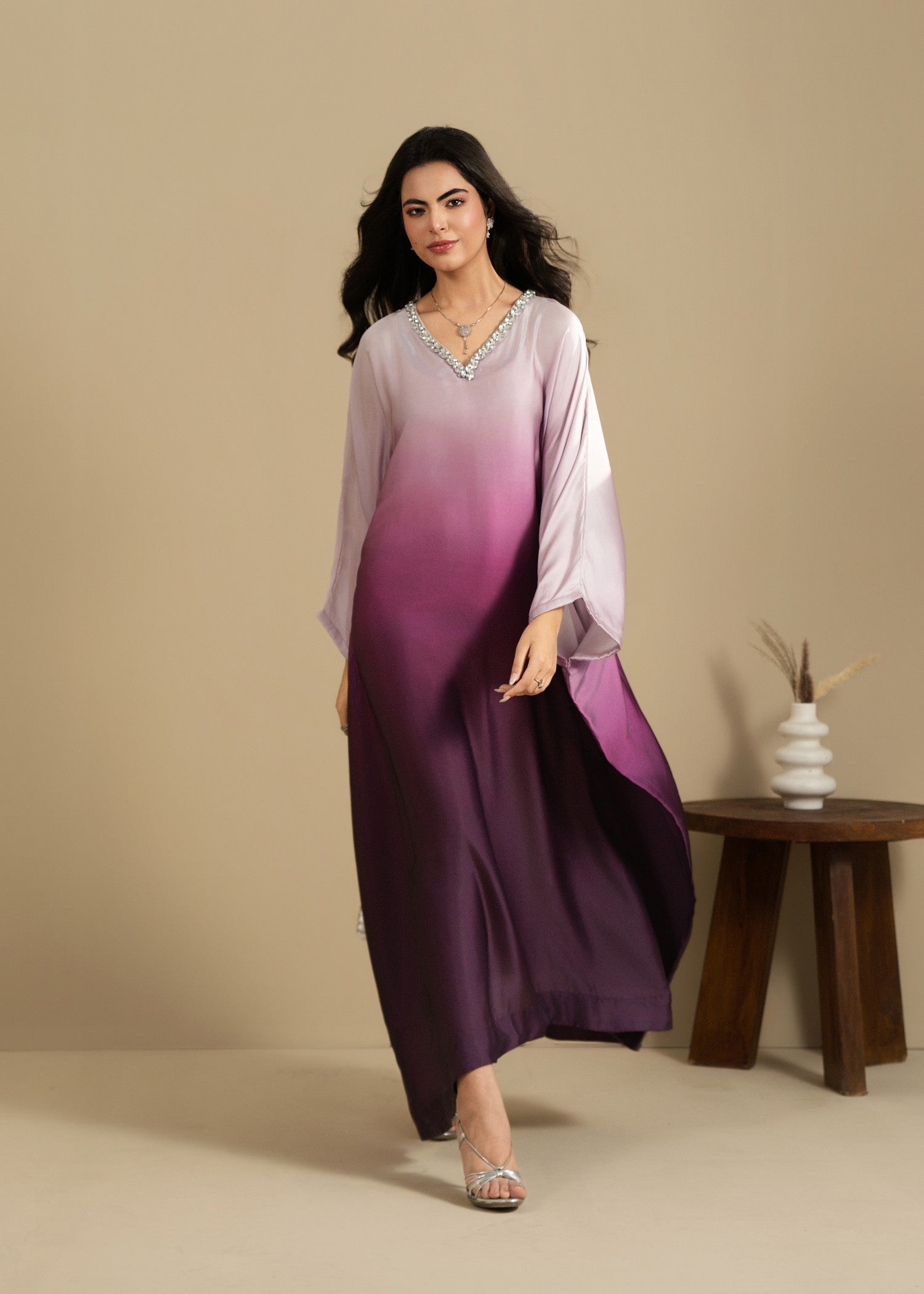 silk Kaftan in Purple