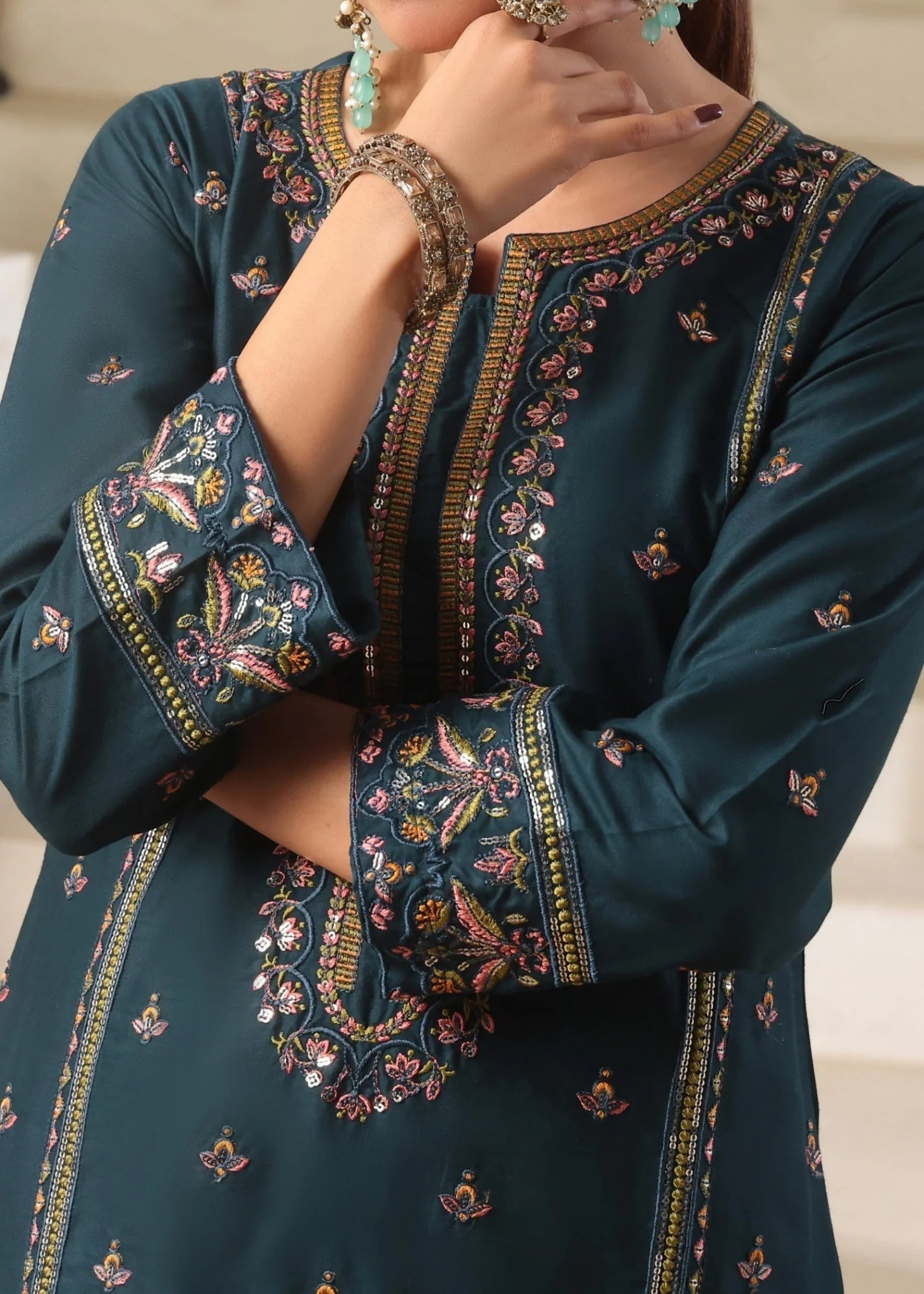 lawn cotton Kurta Set in Sea green
