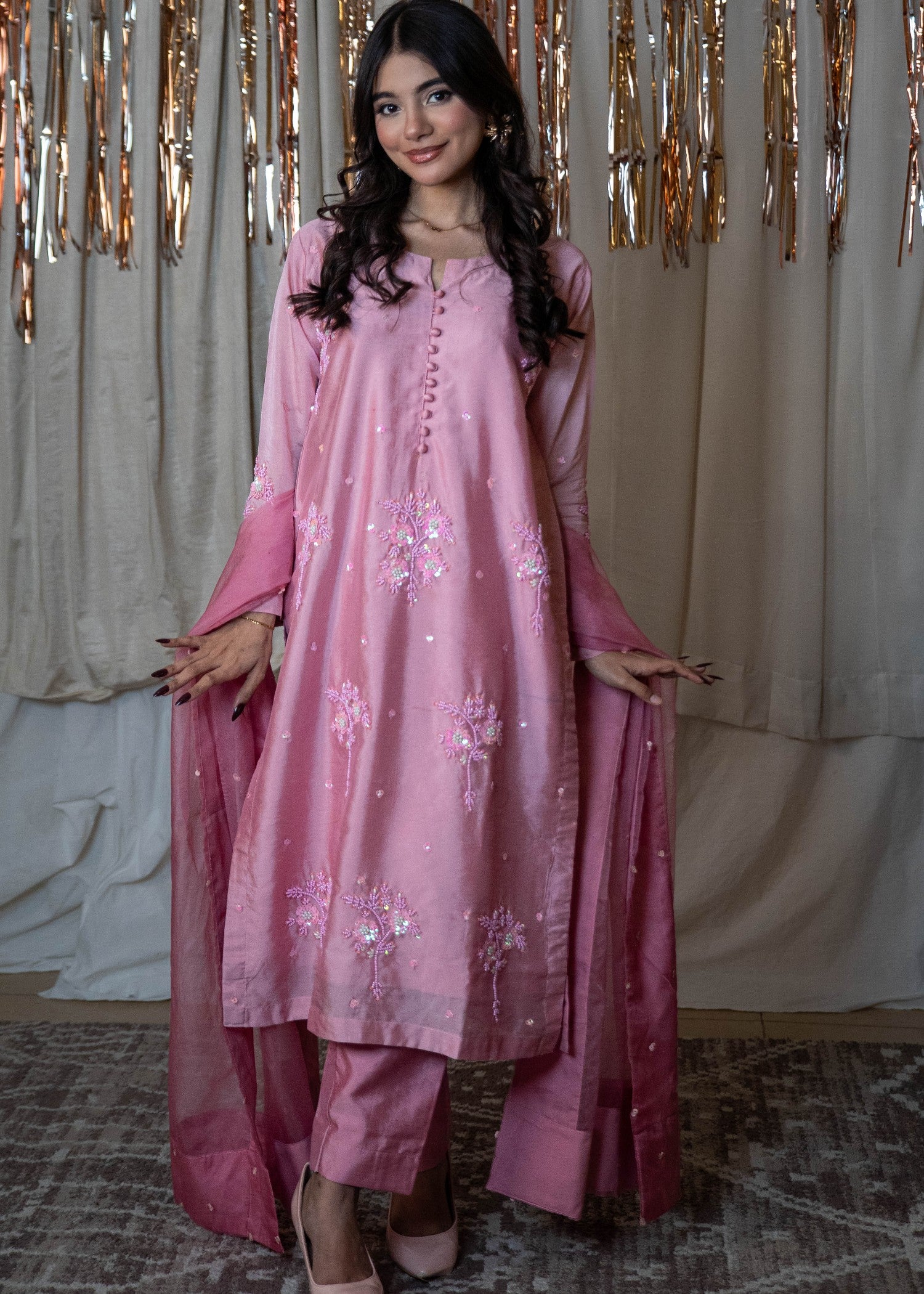 silk Kurta Set in Baby pink