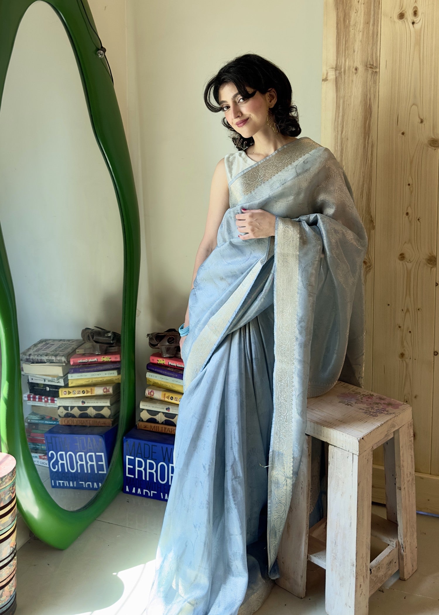 tissue silk Saree in Ice blue