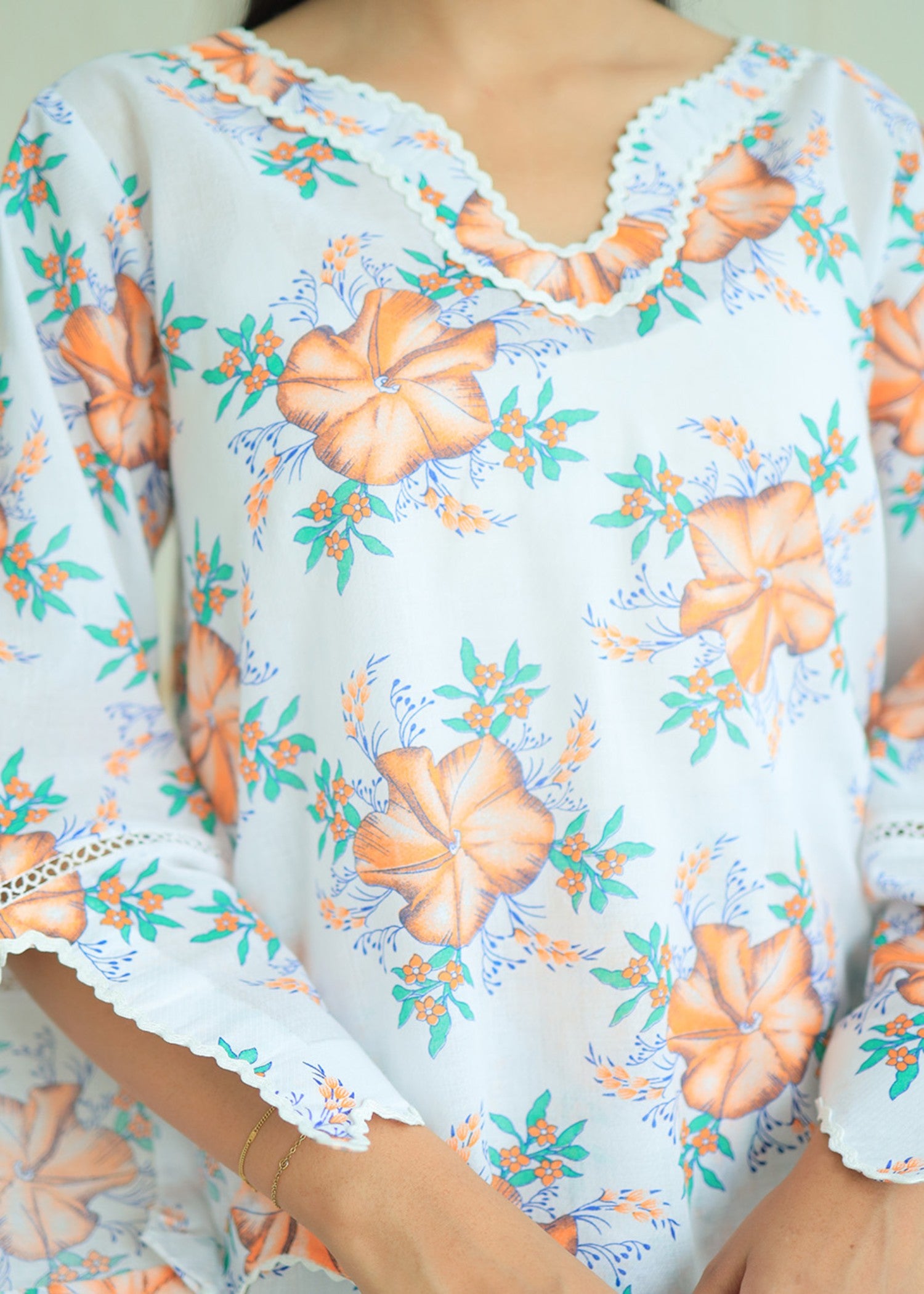 lawn Co Ord Sets in White, jade green, peach orange