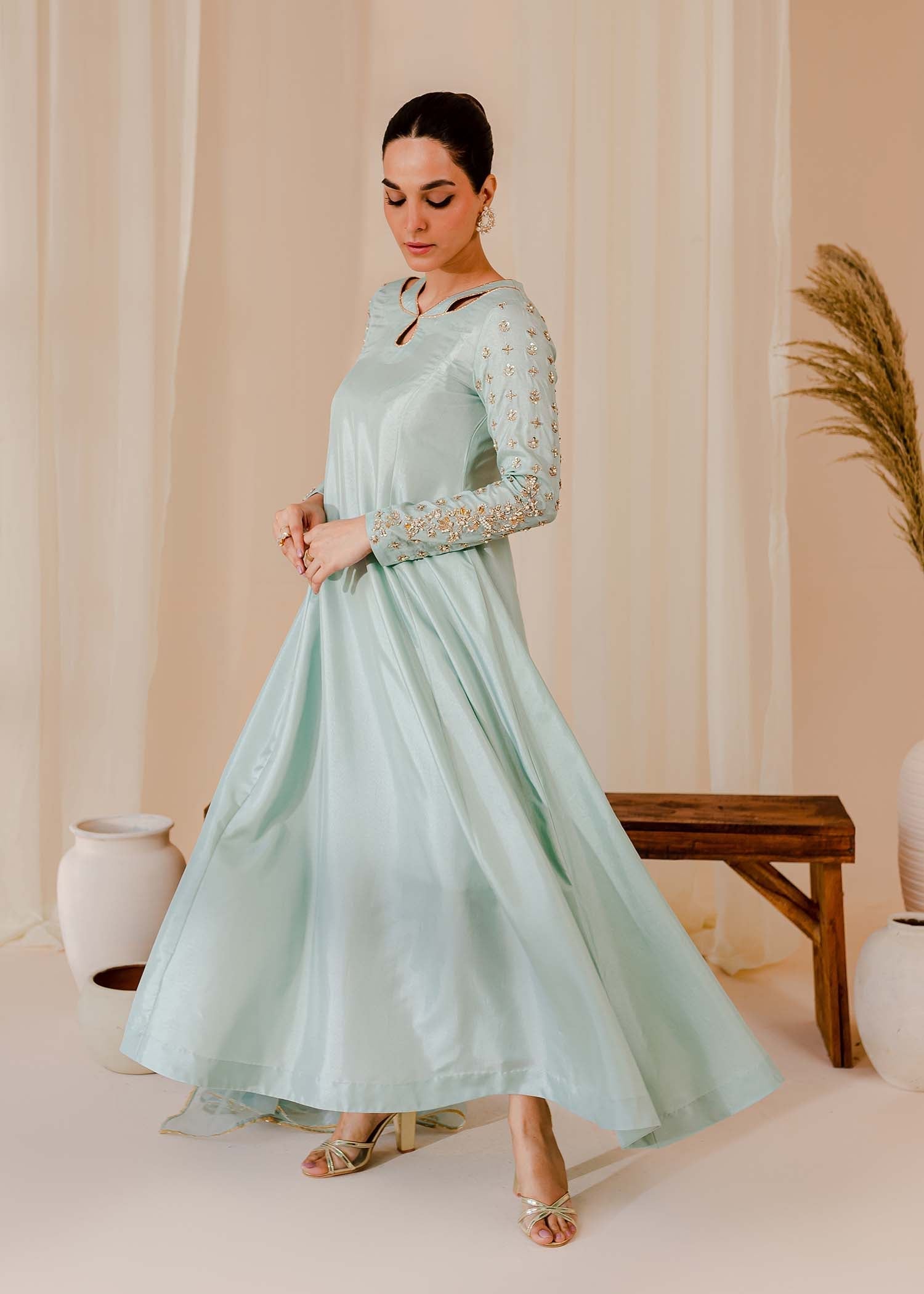 raw silk Pishwas in Ice blue