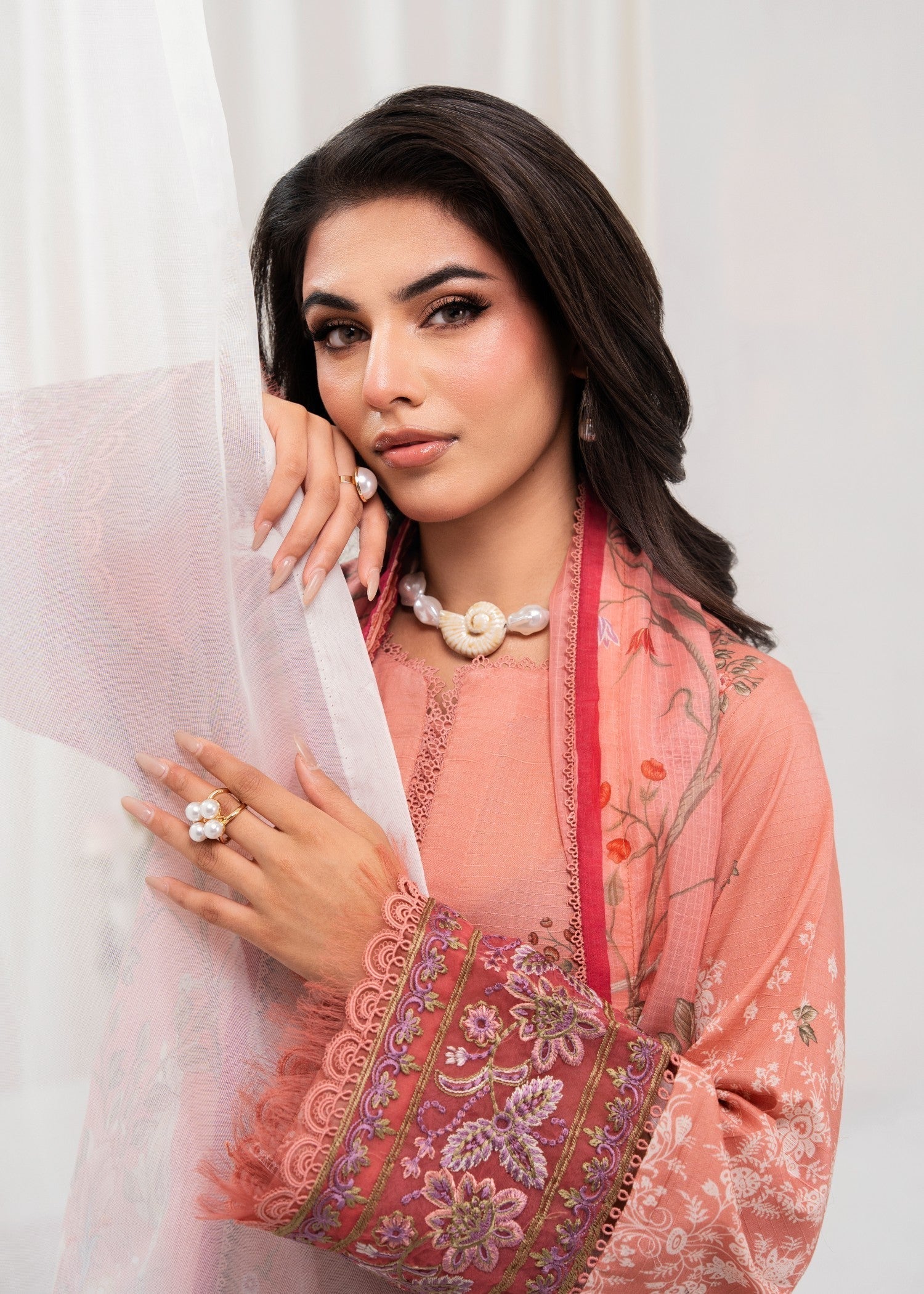 lawn Kurta Set in Apricot orange