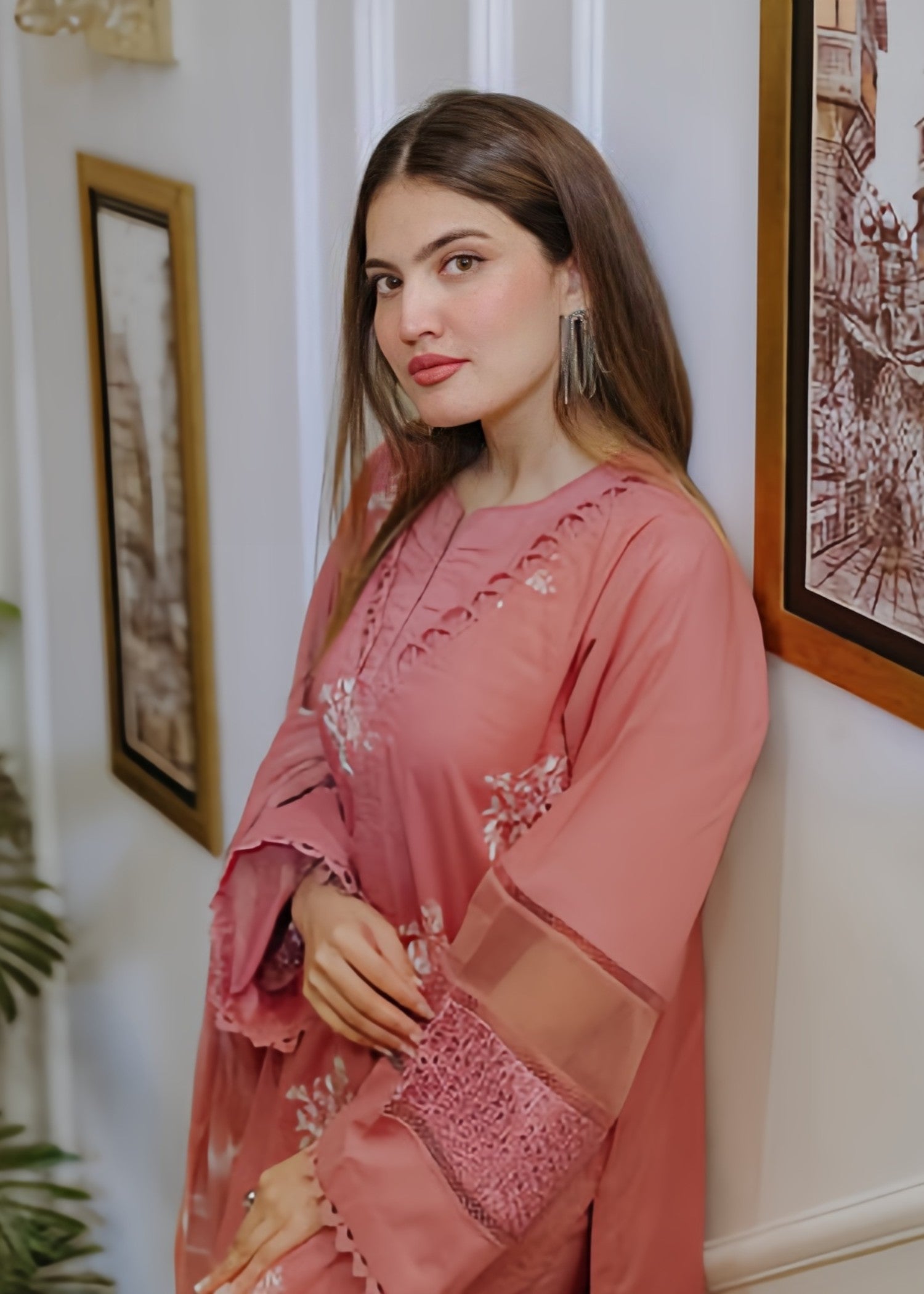 lawn cotton Kurta Set in Flamingo