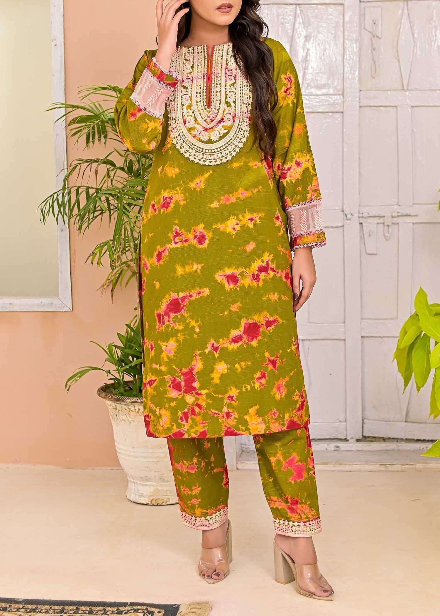 khaddar Co Ord Sets in Olive green