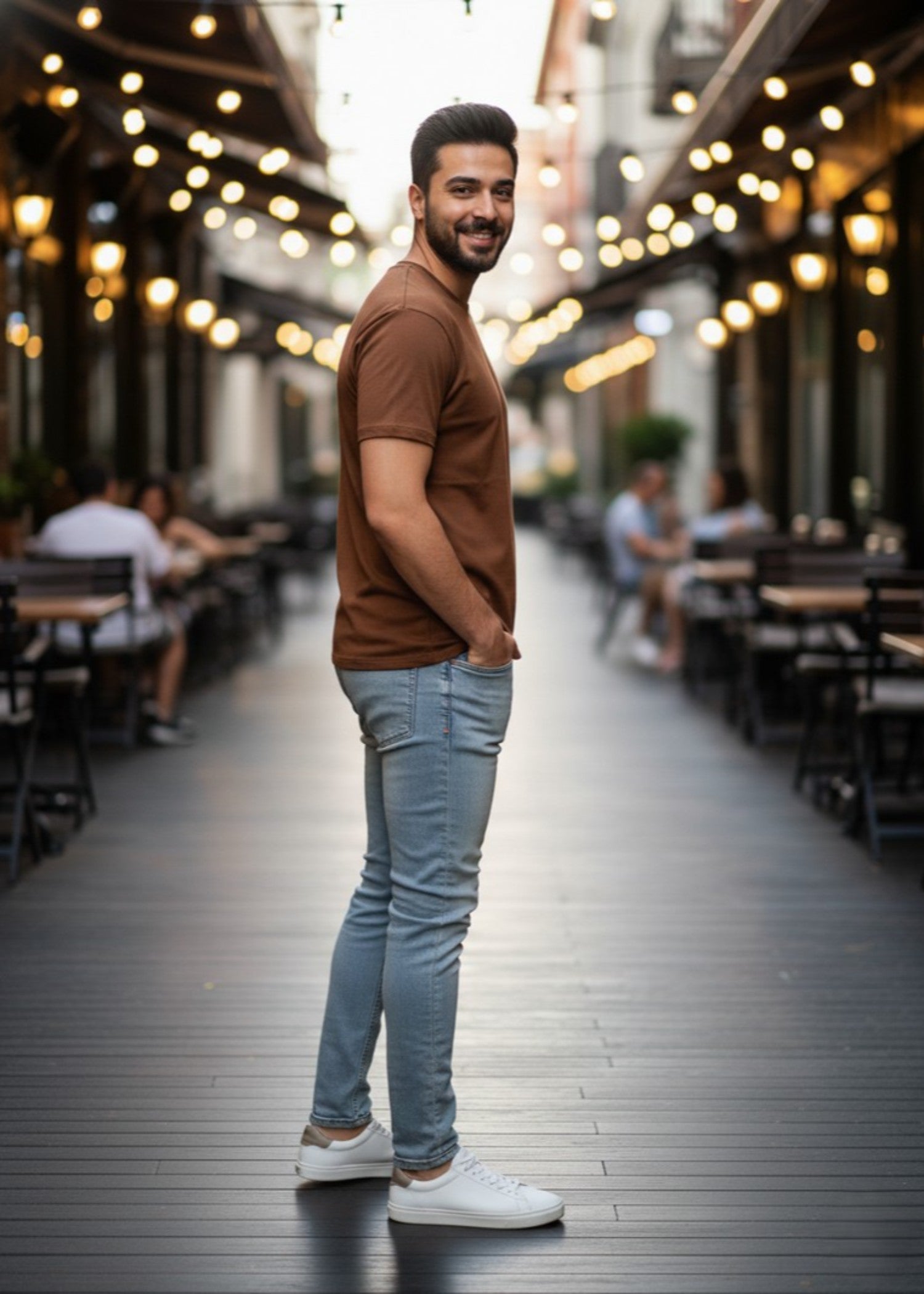 polycotton T Shirt in Brown