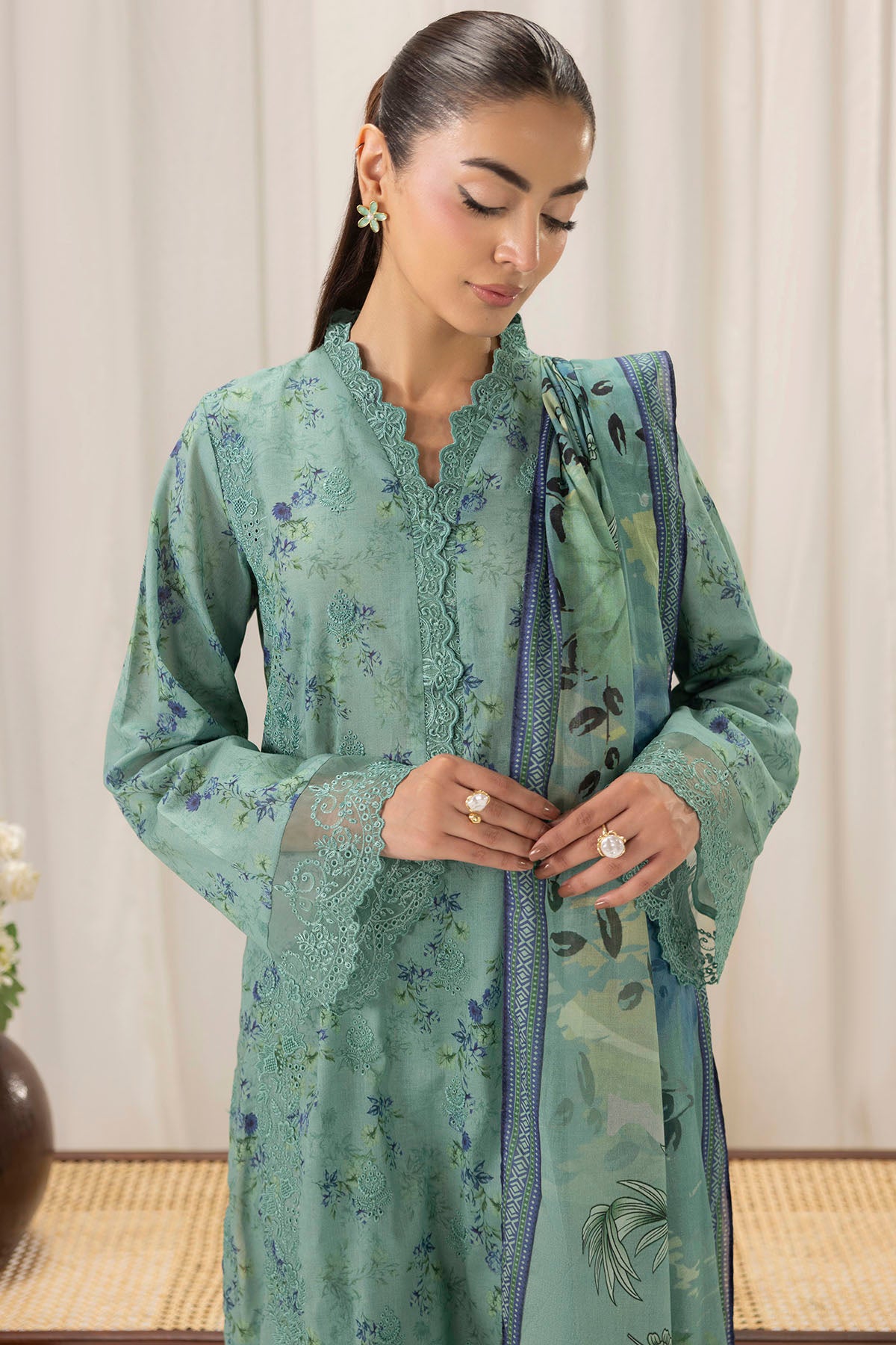 lawn Kurta Set in Steel teal