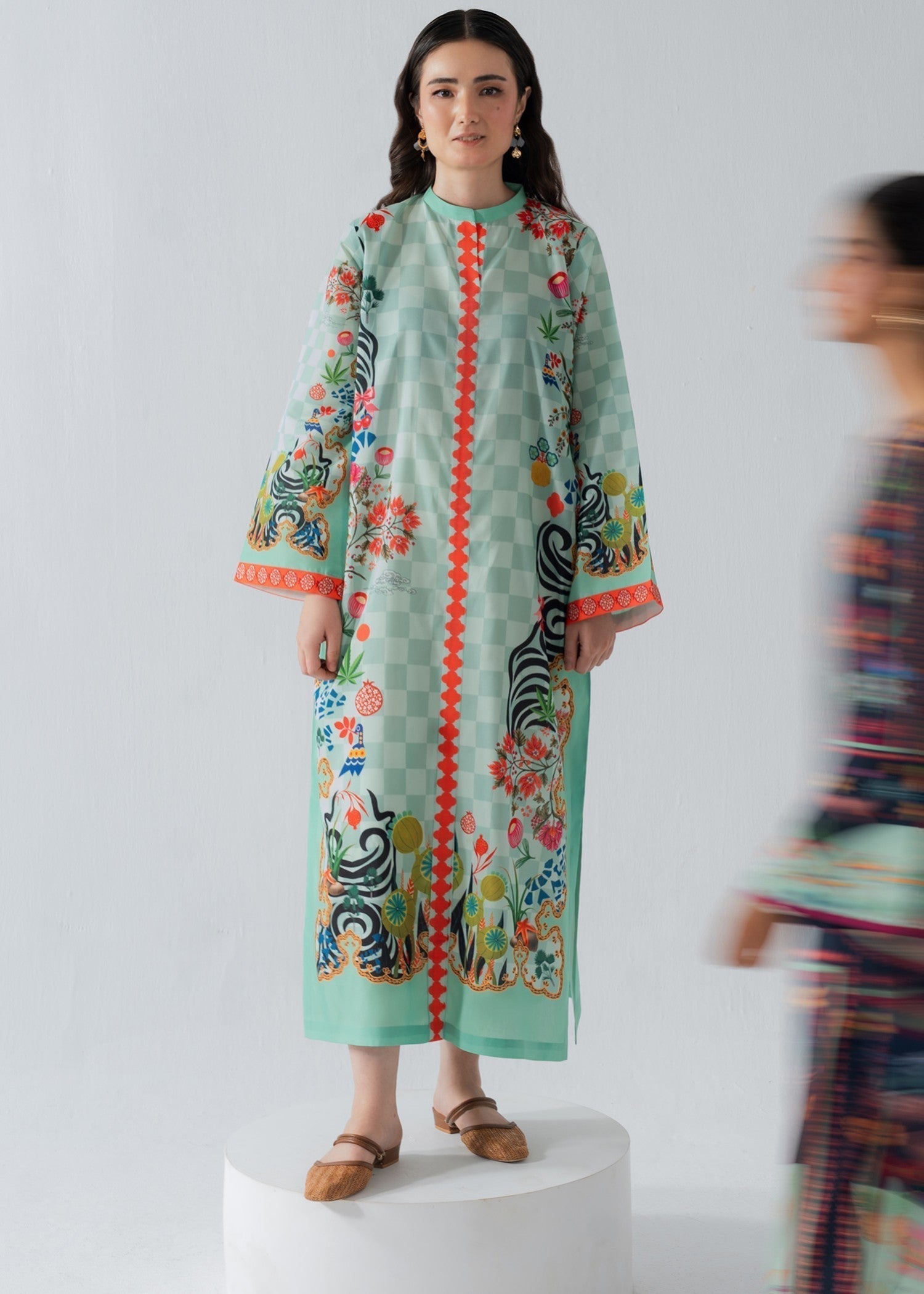 poly silk Kaftan in Tea green