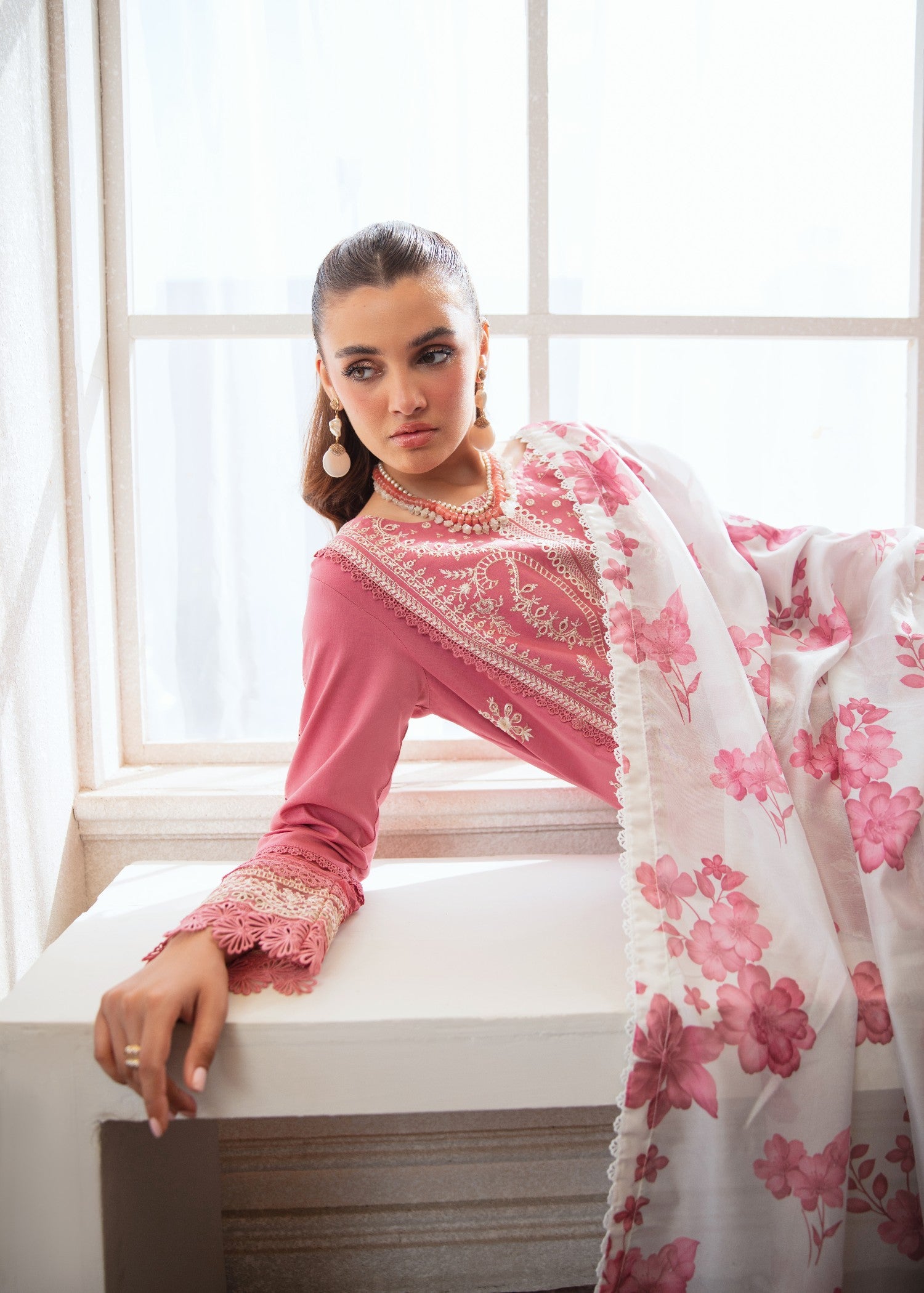lawn Unstitched in Coral pink