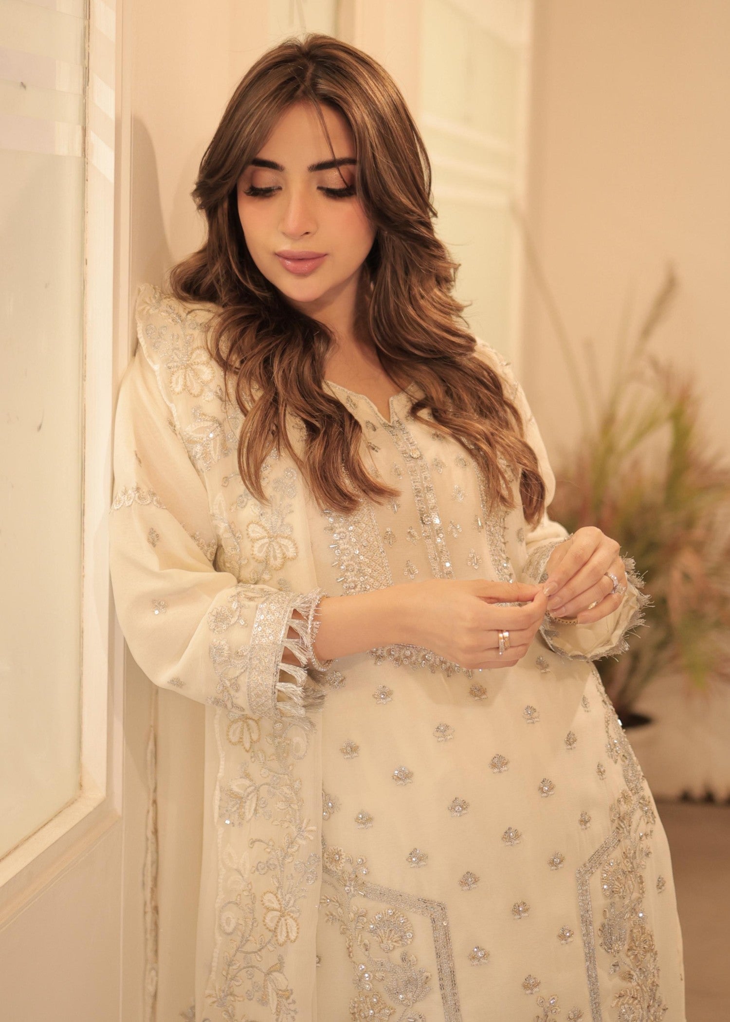 chiffon Kurta Set in Cream