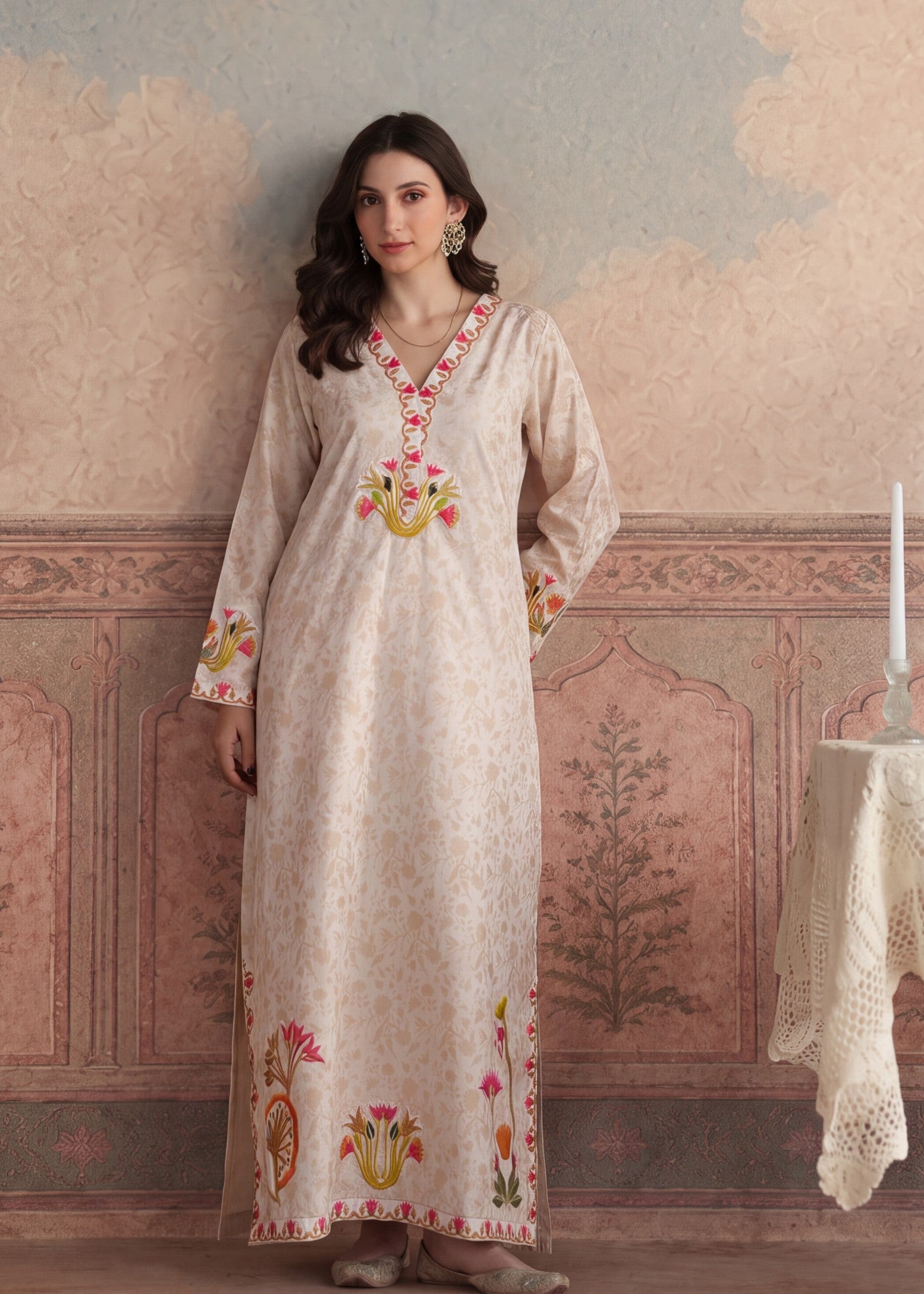 lawn Kaftan in Peach orange