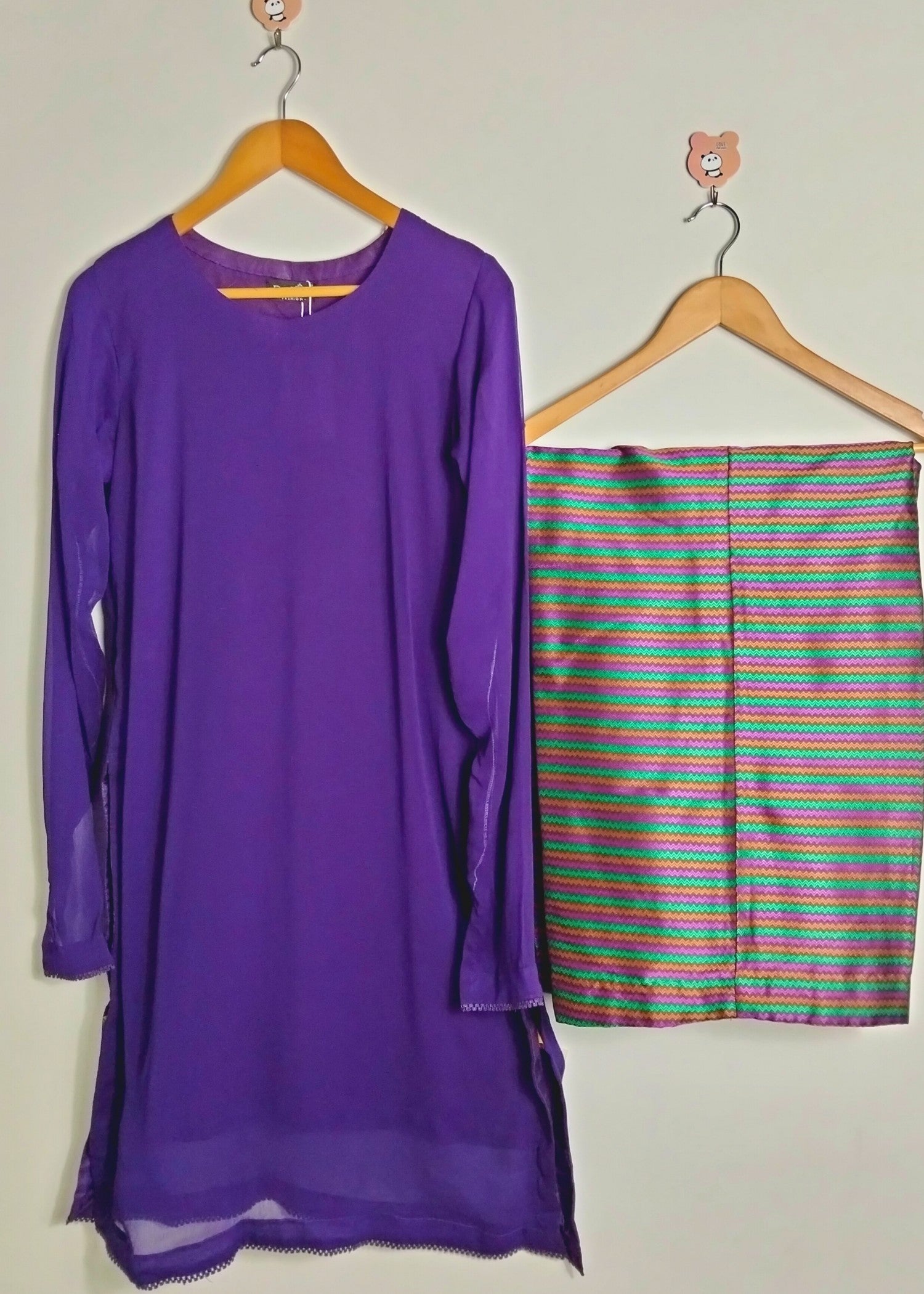 bemberg crinkle chiffon Kurta Set in Purple