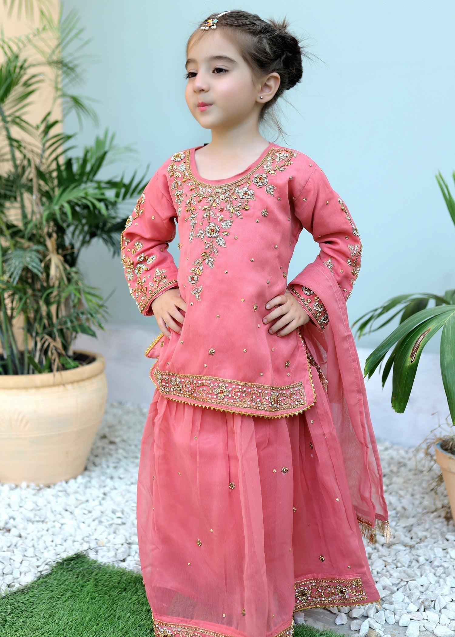 chiffon Lehenga in Cotton candy pink