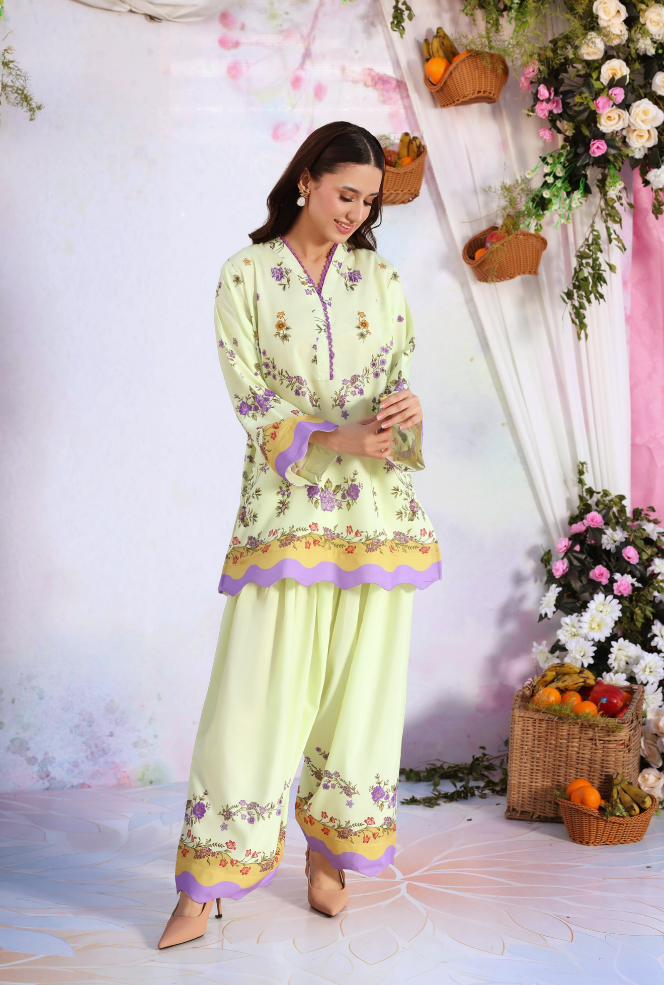 swiss lawn Co Ord Sets in Light yellow