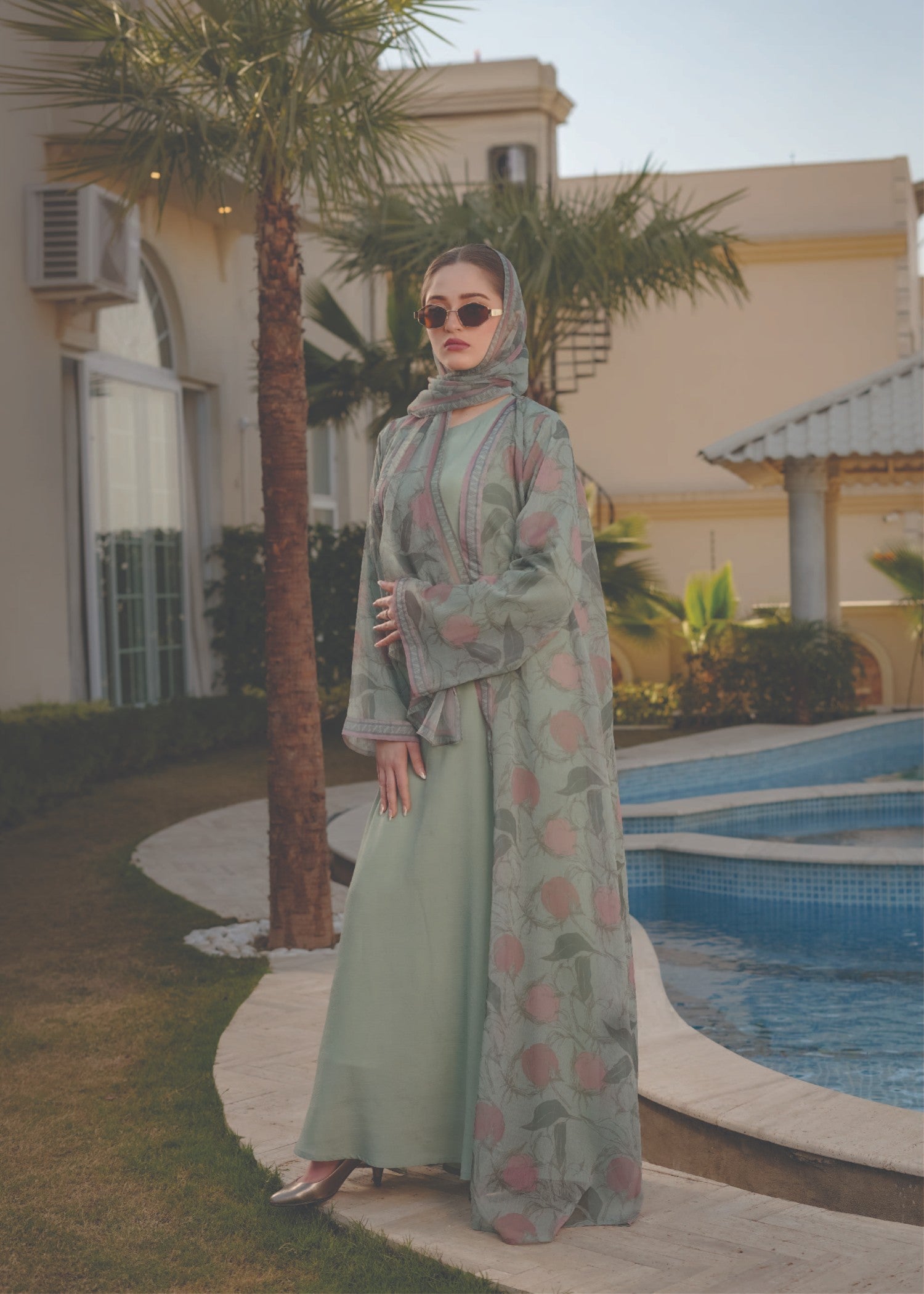 chiffon Abaya in Sage green