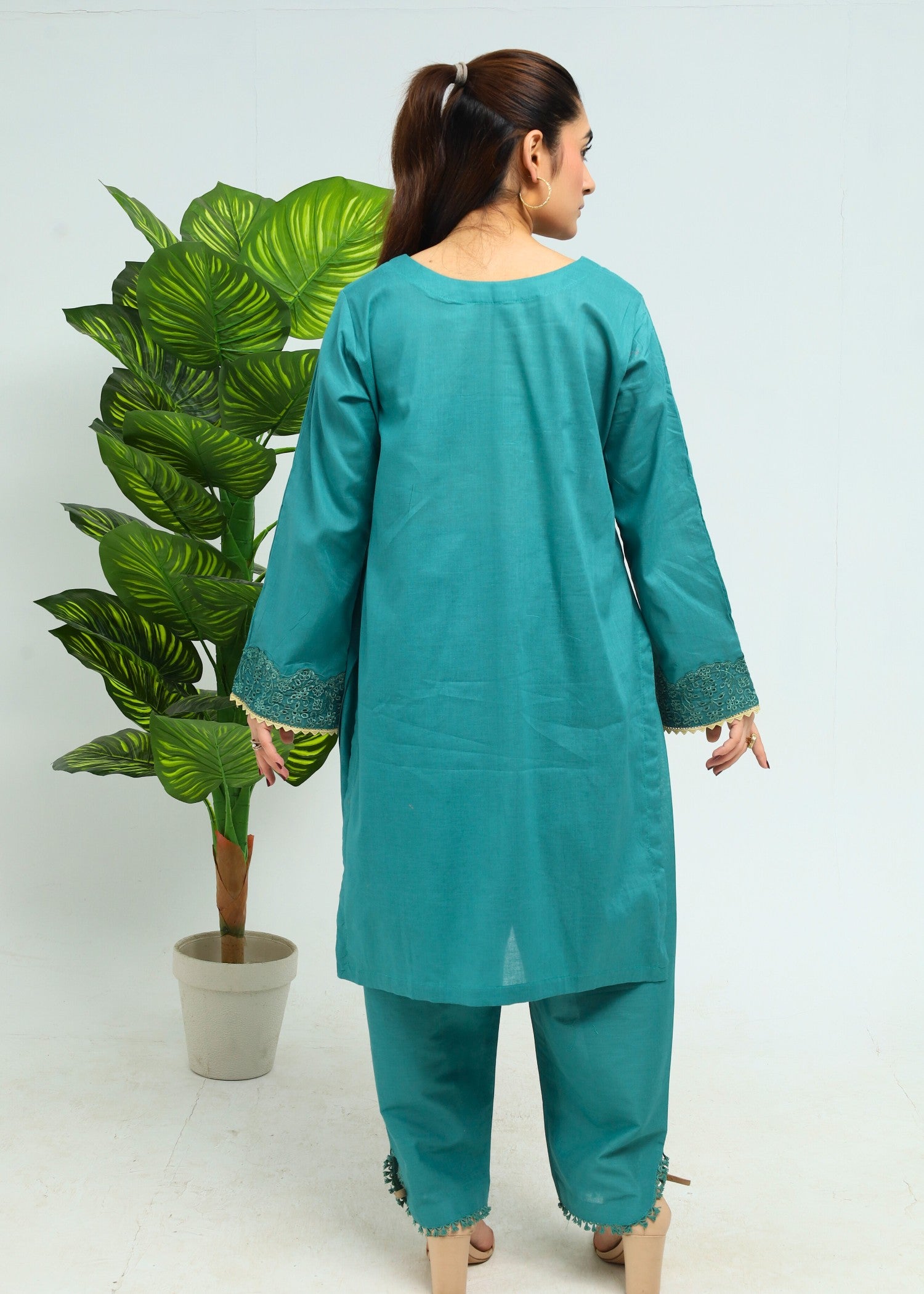 cotton Kurta Set in Pine green