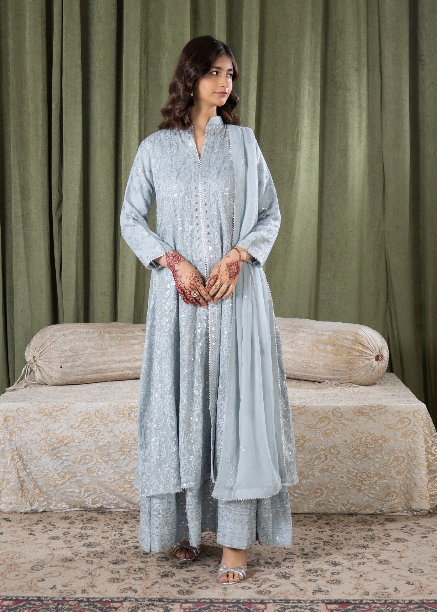 bemberg crinkle chiffon Maxi in Ice blue