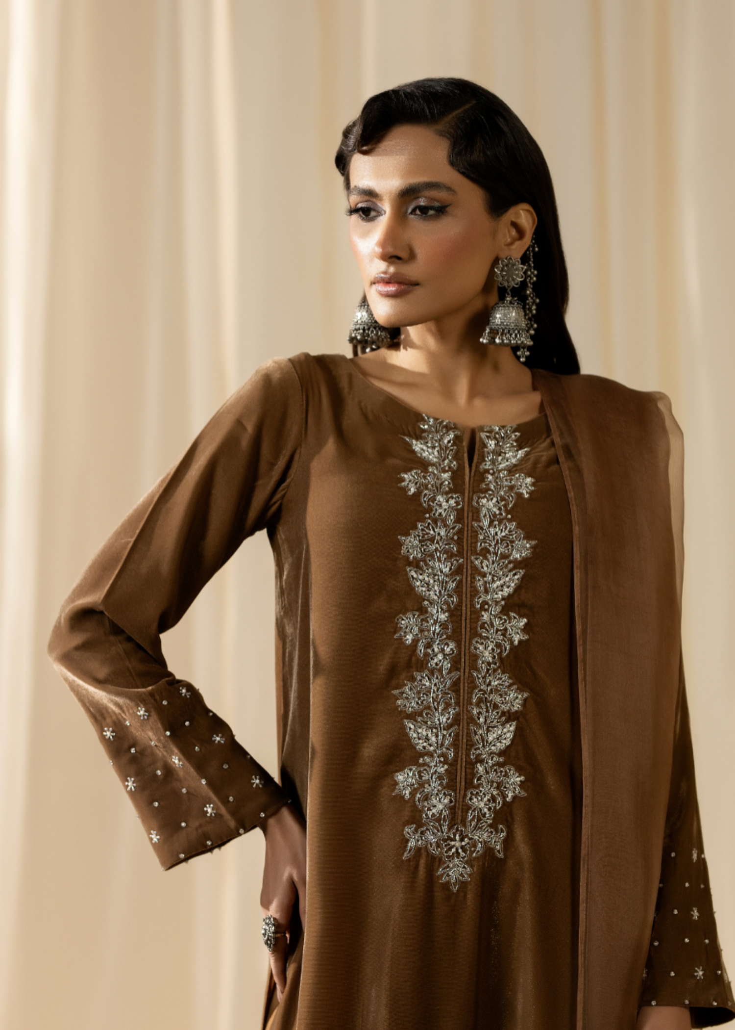 chinese micro velvet 9000 Kurta Set in Earth brown