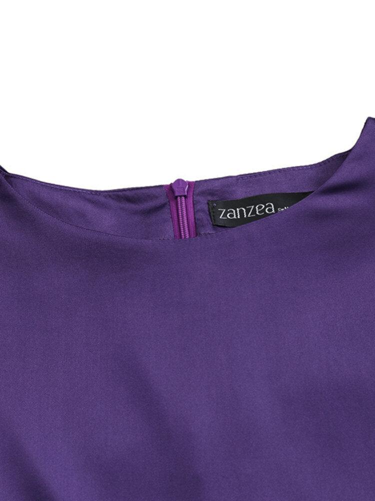 Women  Satin Solid Puff Sleeve Knee Length Midi Dresses