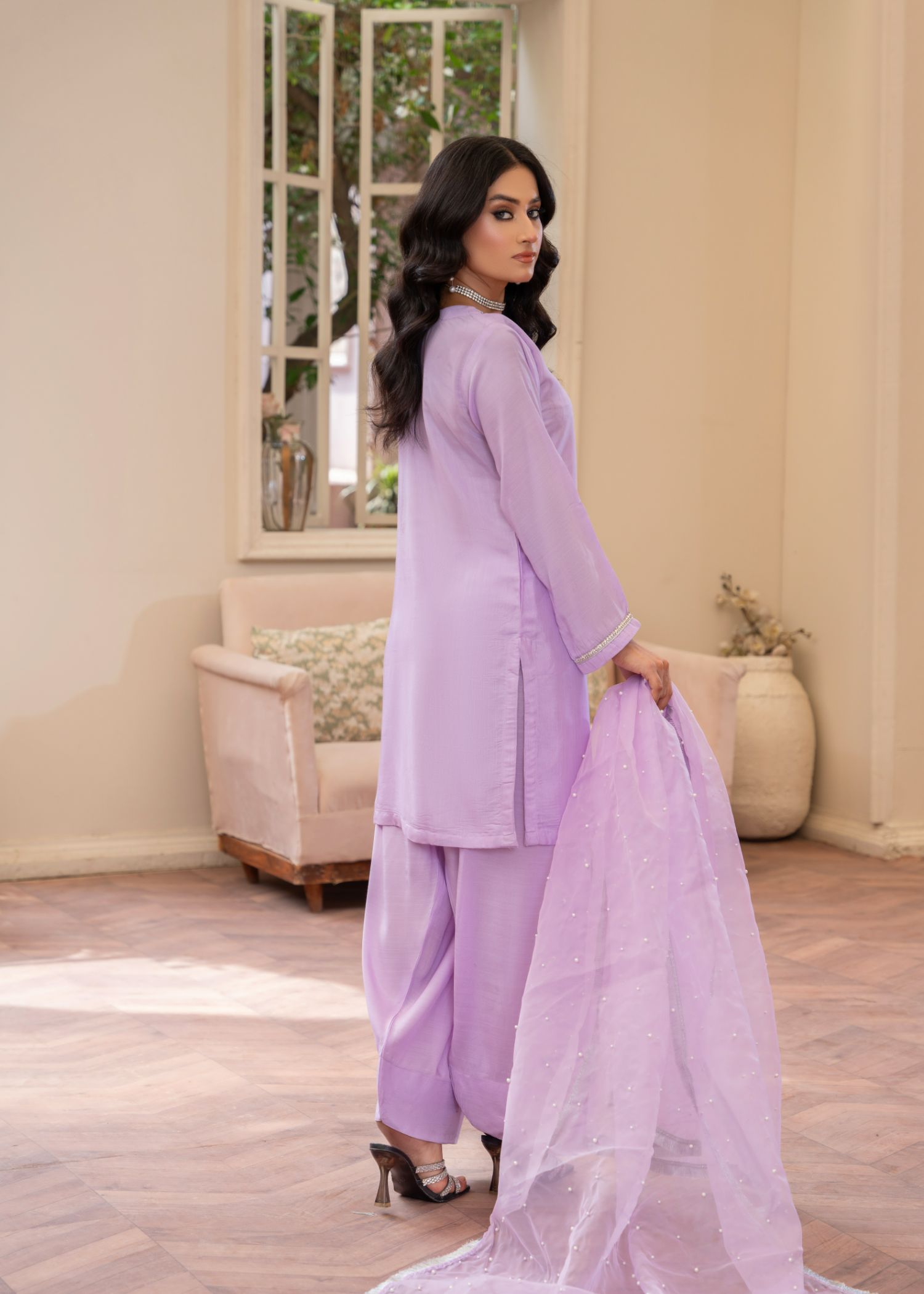 viscose thai silk Kurta Set in Lavender mist